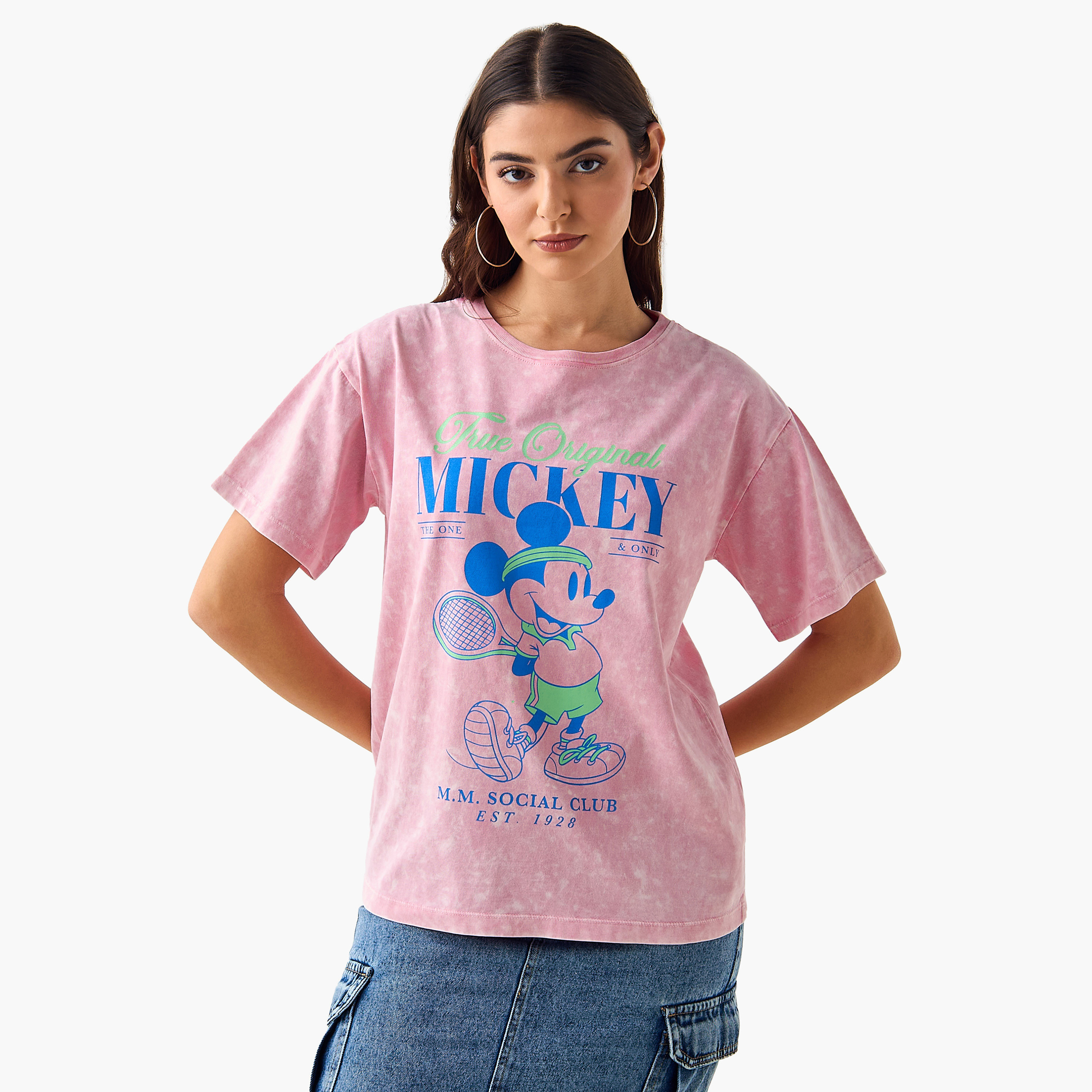 Oversized Cotton T-shirt with Mickey Mouse Print-women-clothing-tshirts-image-2