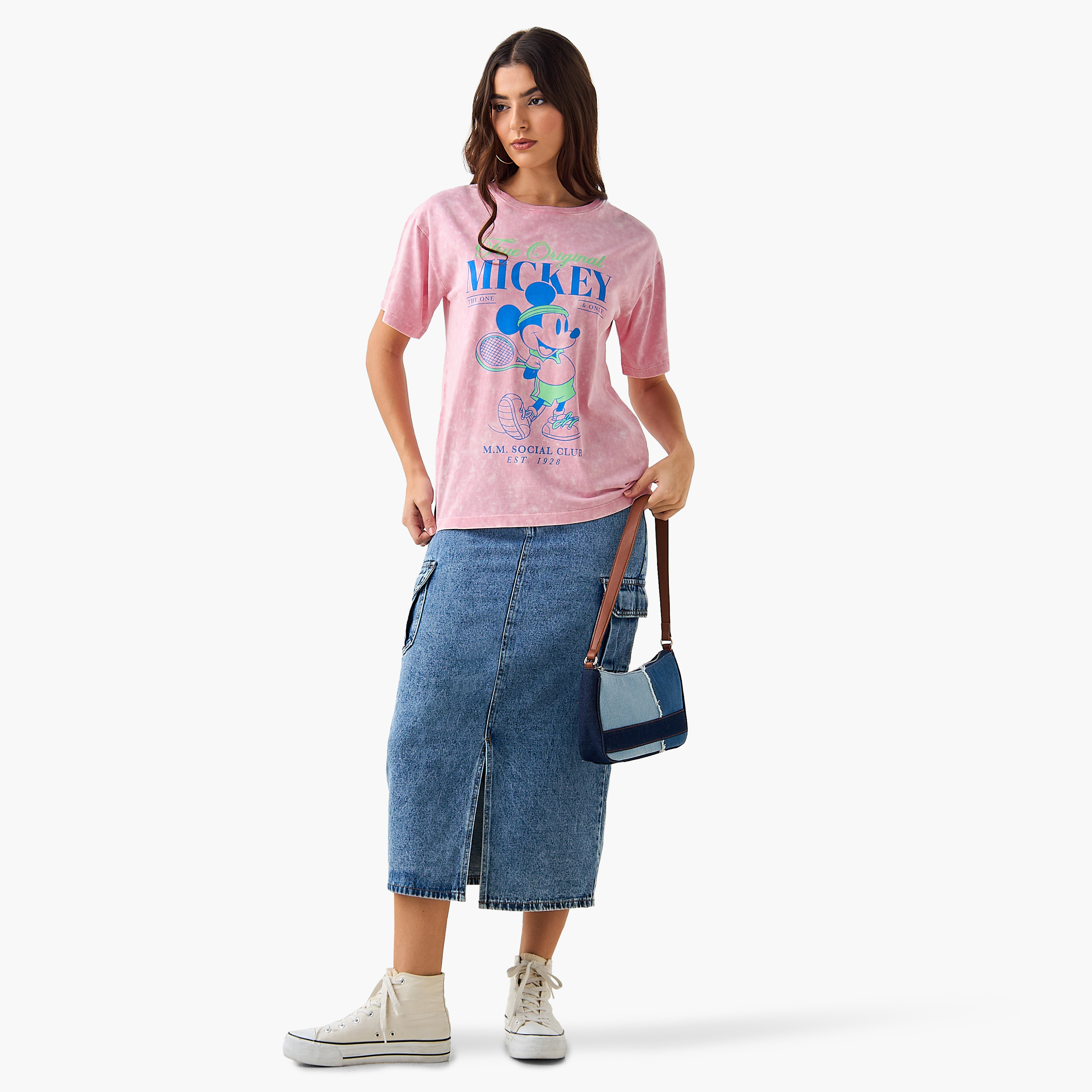 Oversized Cotton T-shirt with Mickey Mouse Print-women-clothing-tshirts-image-3
