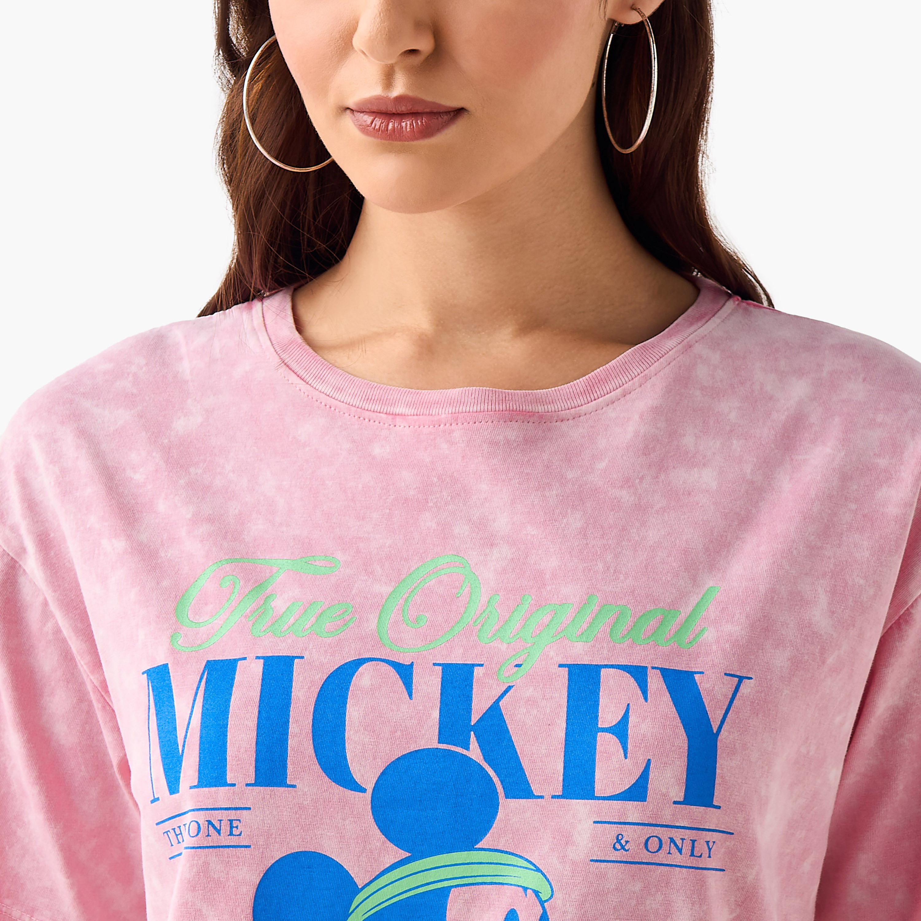 Oversized Cotton T-shirt with Mickey Mouse Print-women-clothing-tshirts-image-5