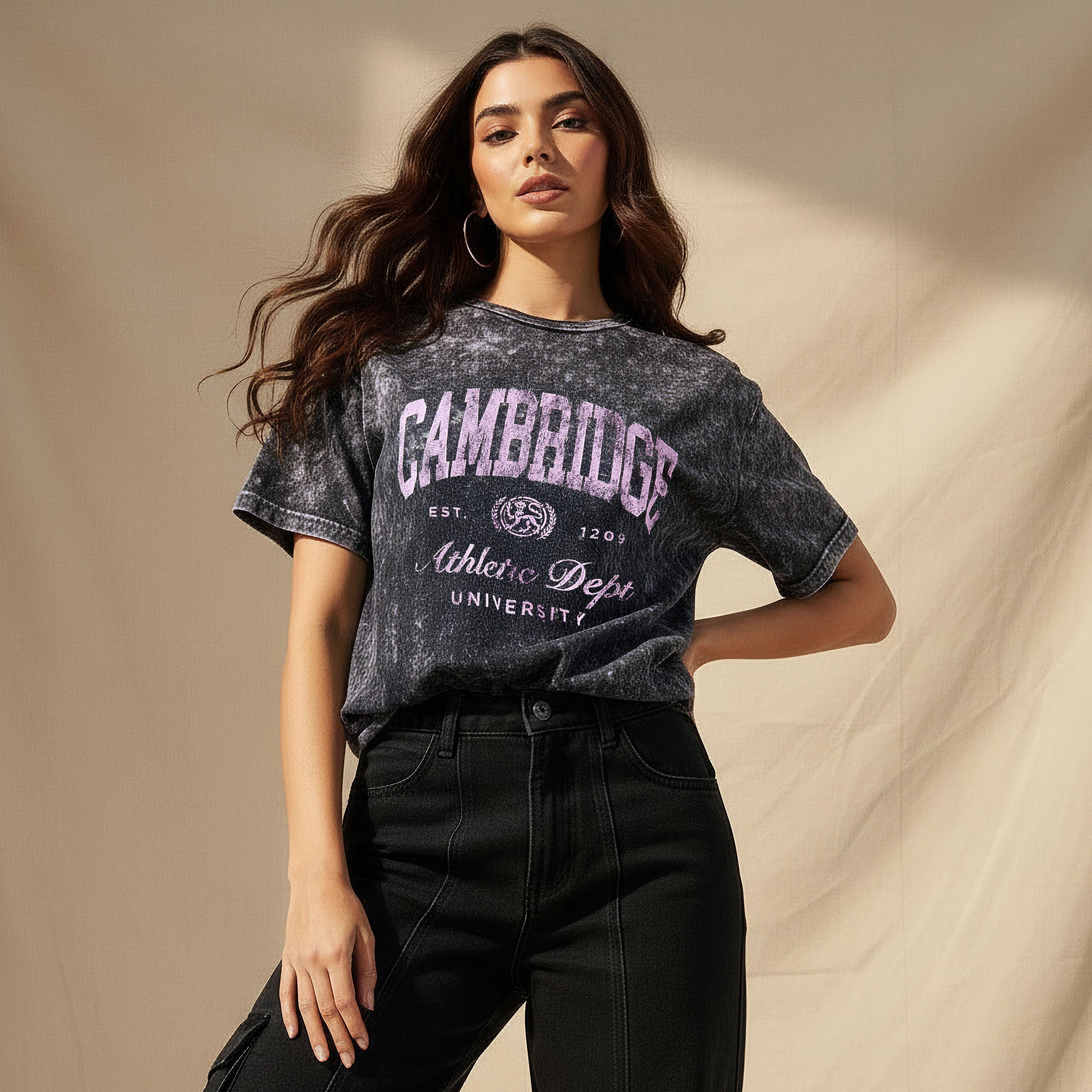 Oversized Cotton T-shirt with Cambridge University Print-women-clothing-tshirts-image-1
