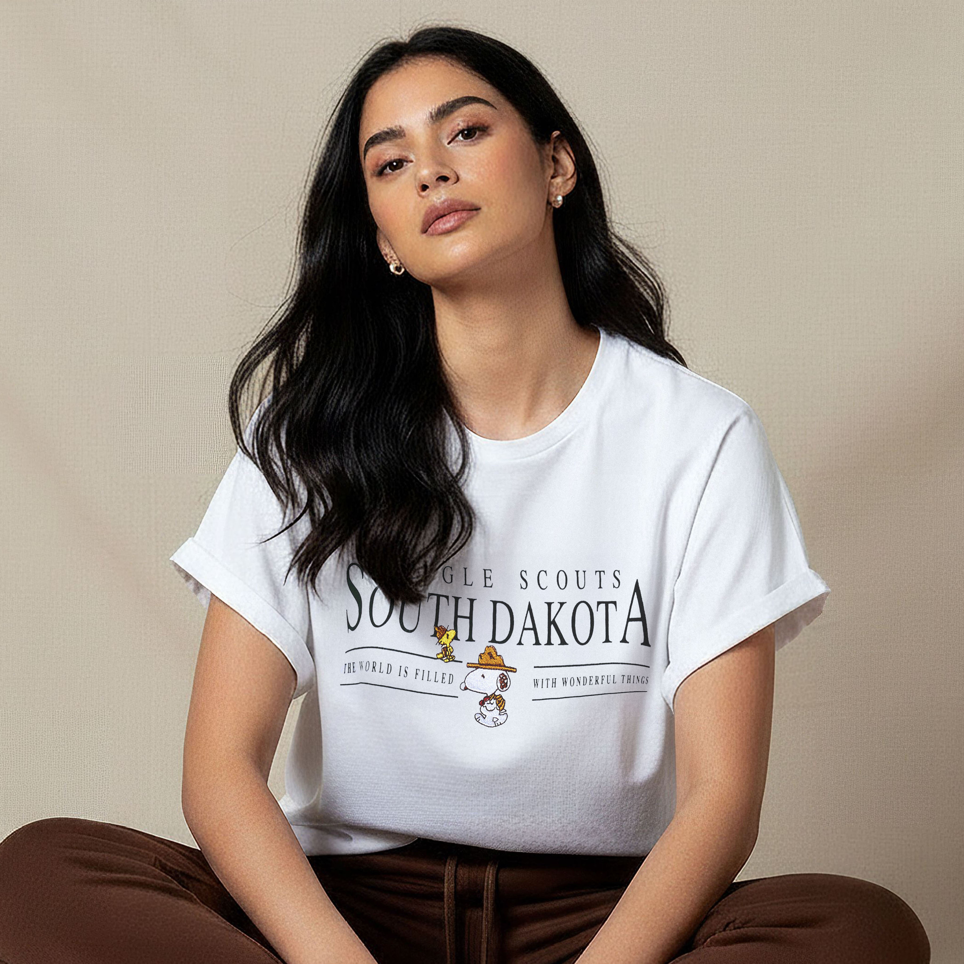 T-shirt with Peanuts Embroidery and Turn-Up Sleeves-women-clothing-tshirts-image-1