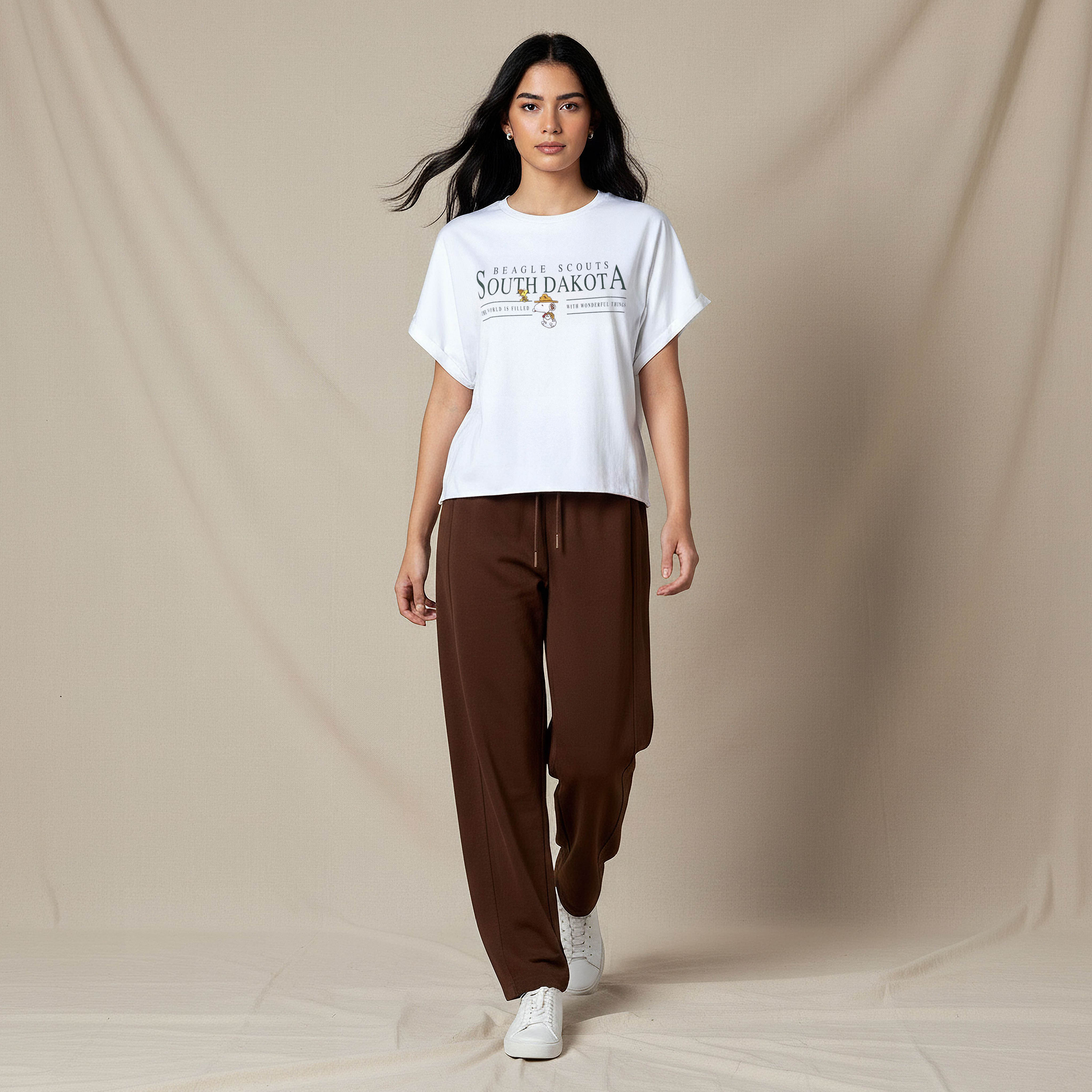 T-shirt with Peanuts Embroidery and Turn-Up Sleeves-women-clothing-tshirts-image-2