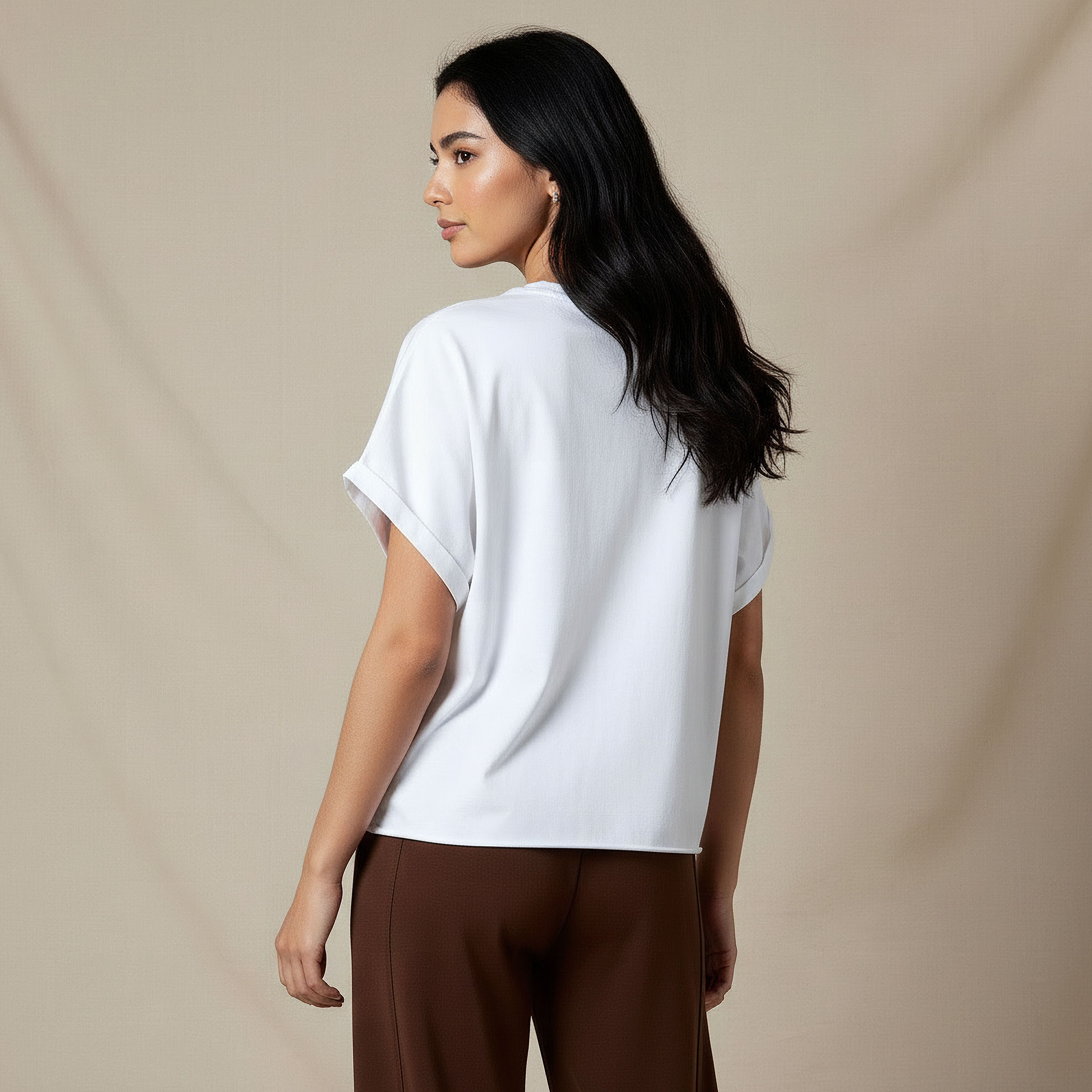 T-shirt with Peanuts Embroidery and Turn-Up Sleeves-women-clothing-tshirts-image-3