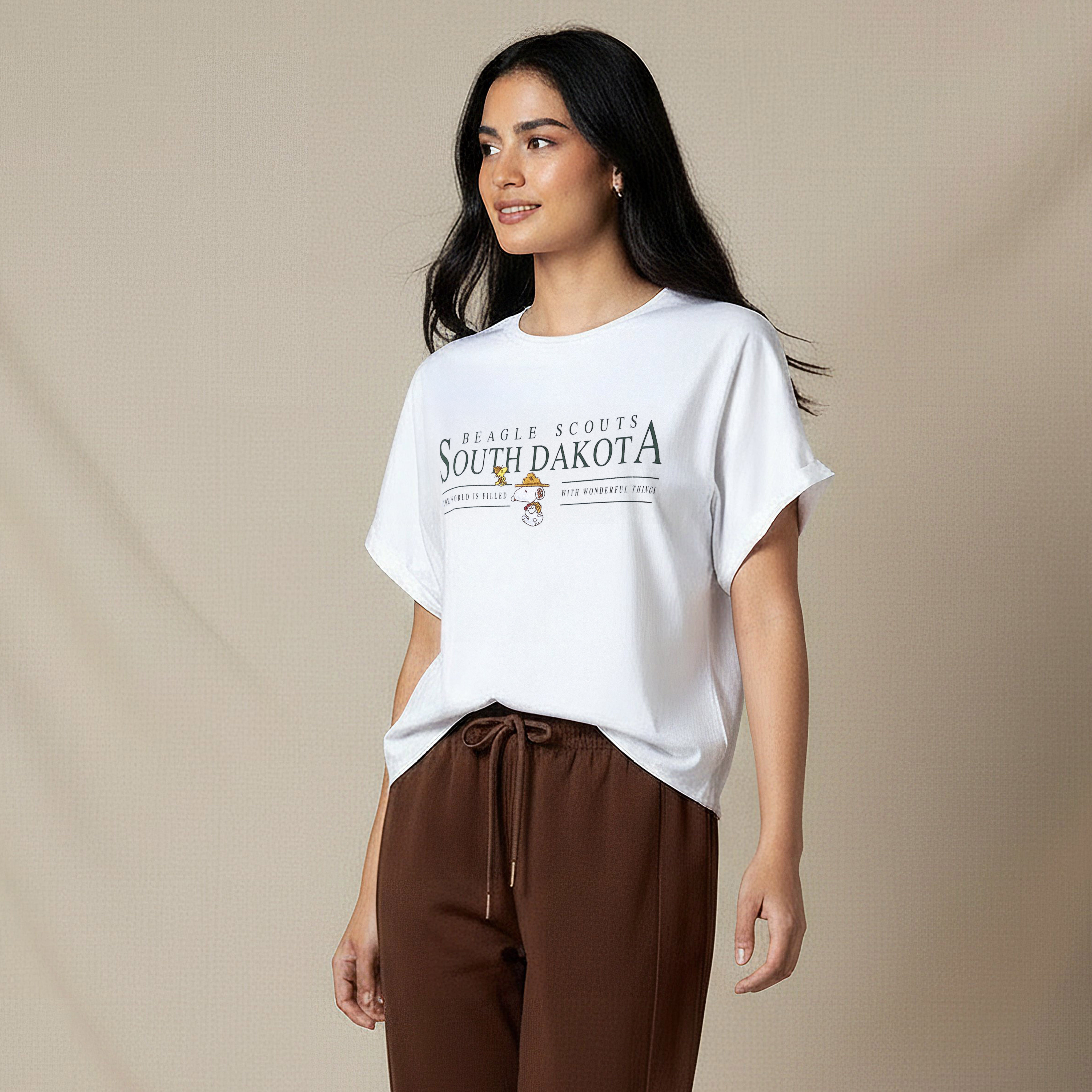 T-shirt with Peanuts Embroidery and Turn-Up Sleeves-women-clothing-tshirts-image-5