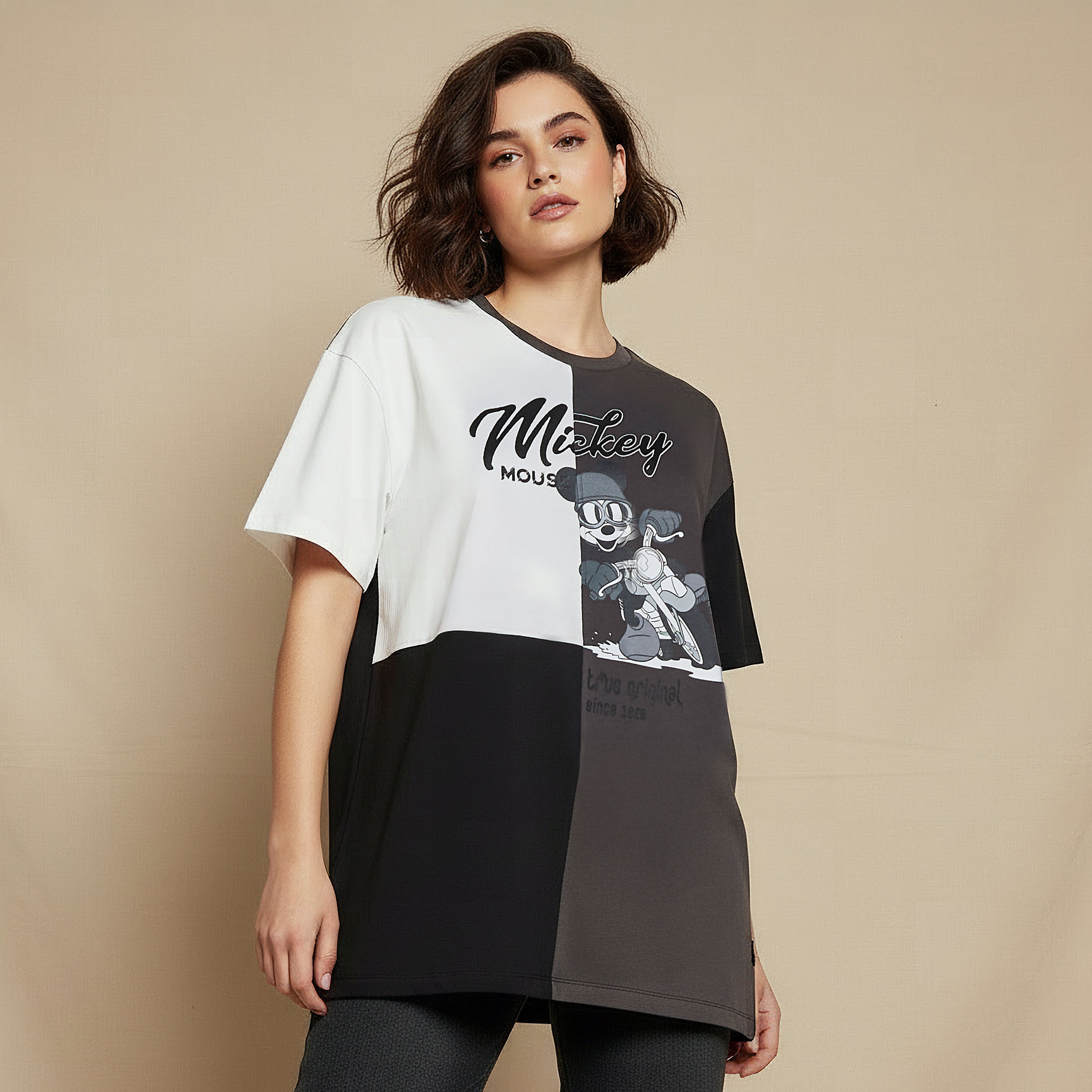 Mickey Mouse Print Loose Fit T-shirt-women-clothing-tshirts-image-1