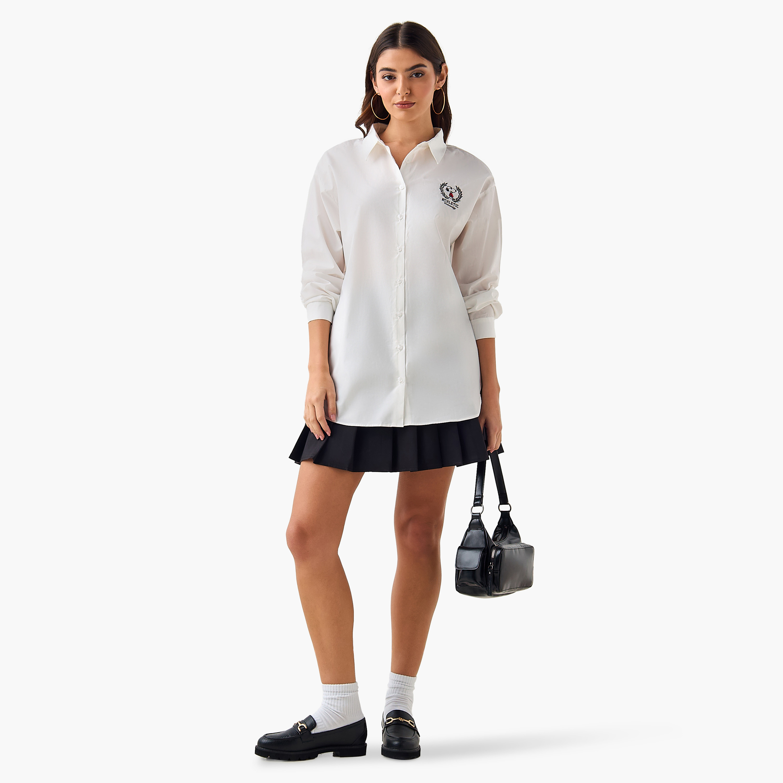 Snoopy Cotton Shirt with High-Low Hem-women-clothing-shirtsandblouses-shirts-image-3