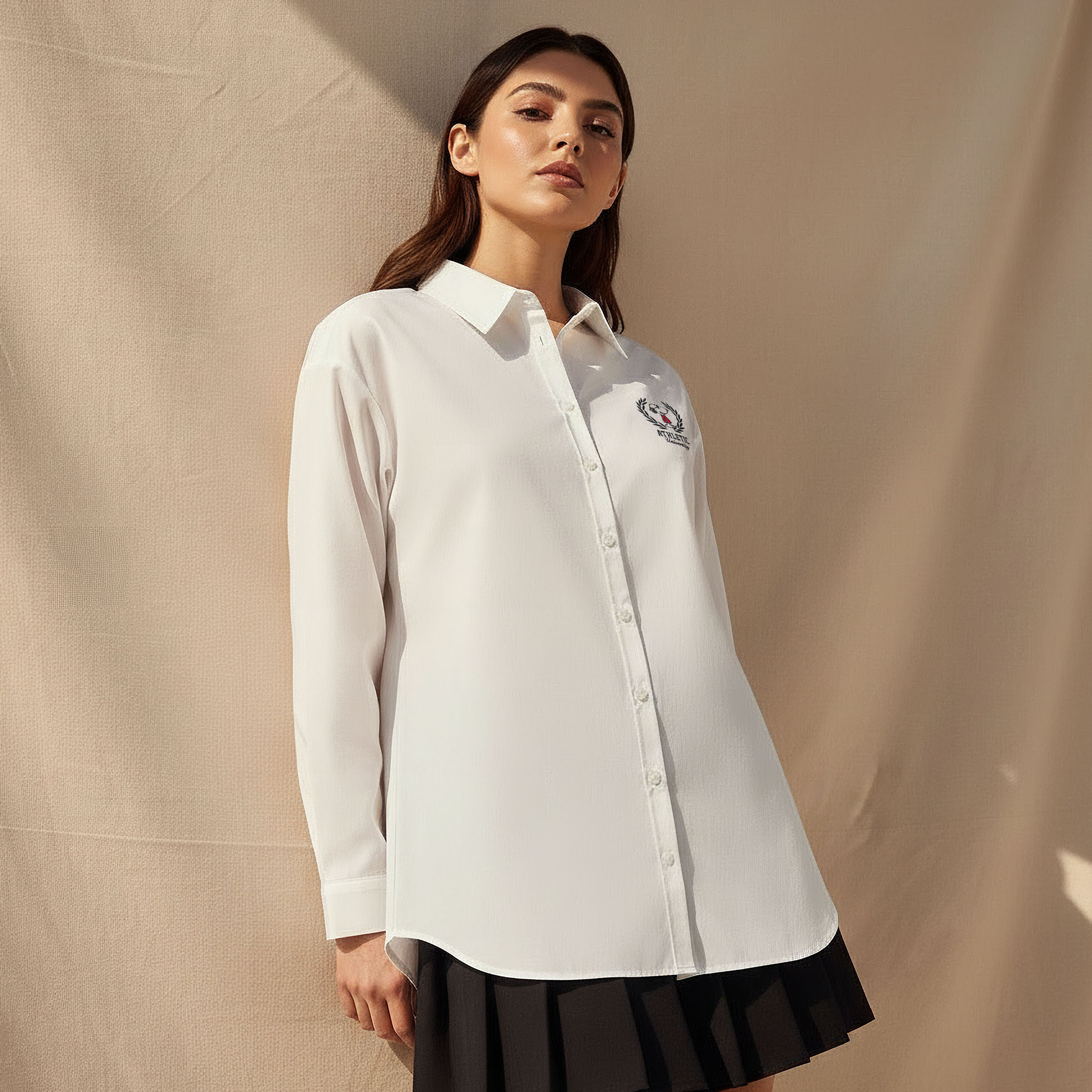 Snoopy Cotton Shirt with High-Low Hem-women-clothing-shirtsandblouses-shirts-image-1