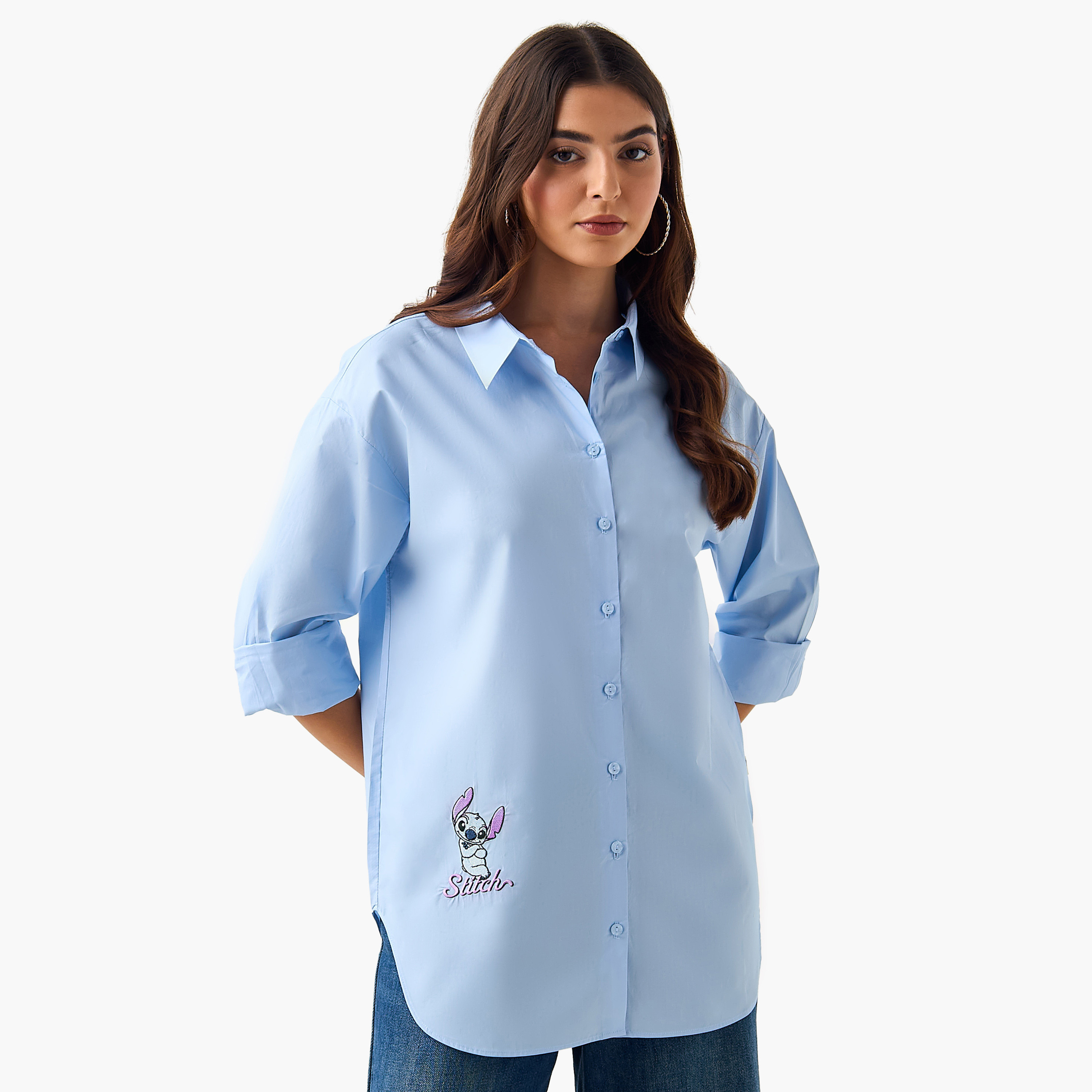 Lilo and Stitch Cotton Shirt with High-Low Hem-women-clothing-shirtsandblouses-shirts-image-2