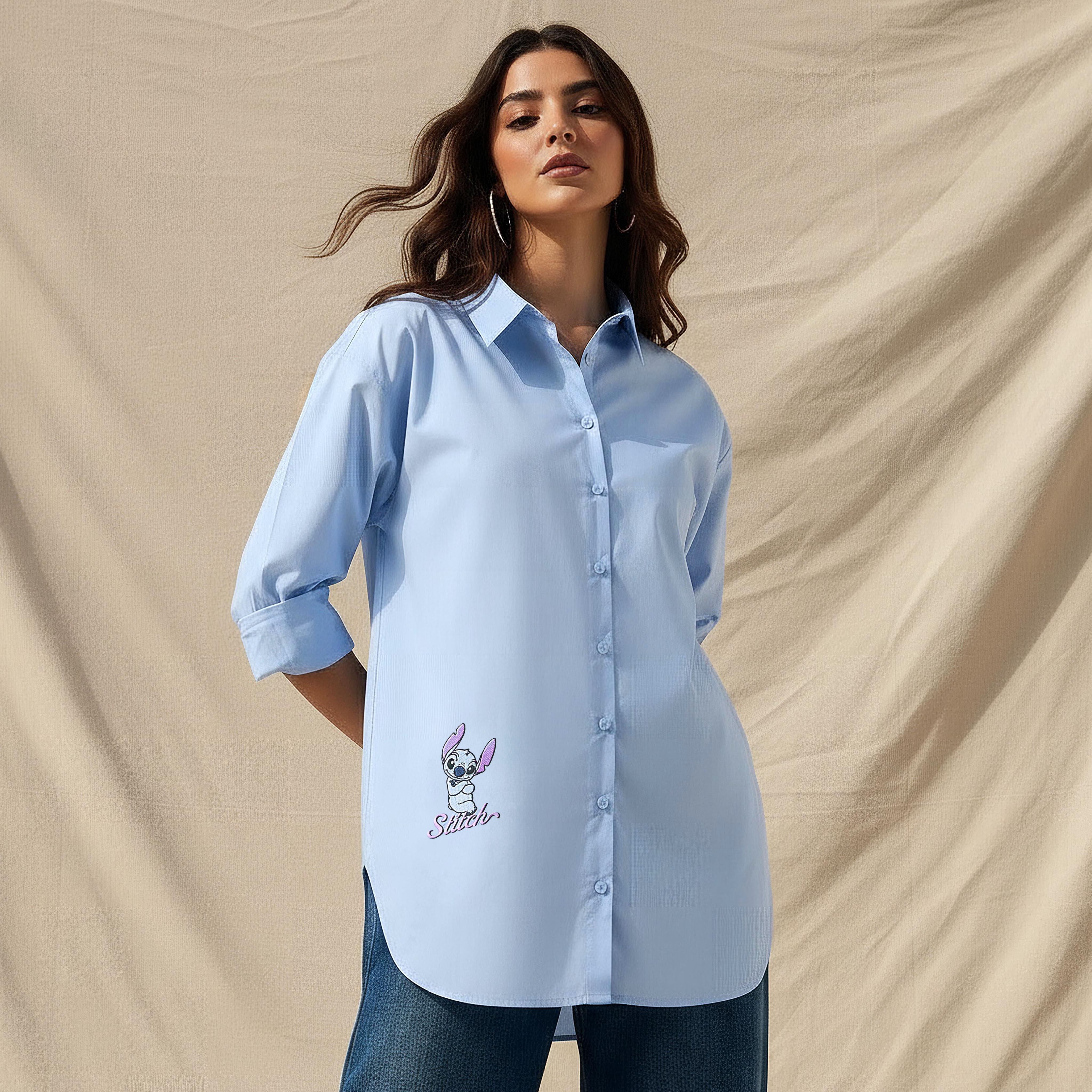 Lilo and Stitch Cotton Shirt with High-Low Hem-women-clothing-shirtsandblouses-shirts-image-1