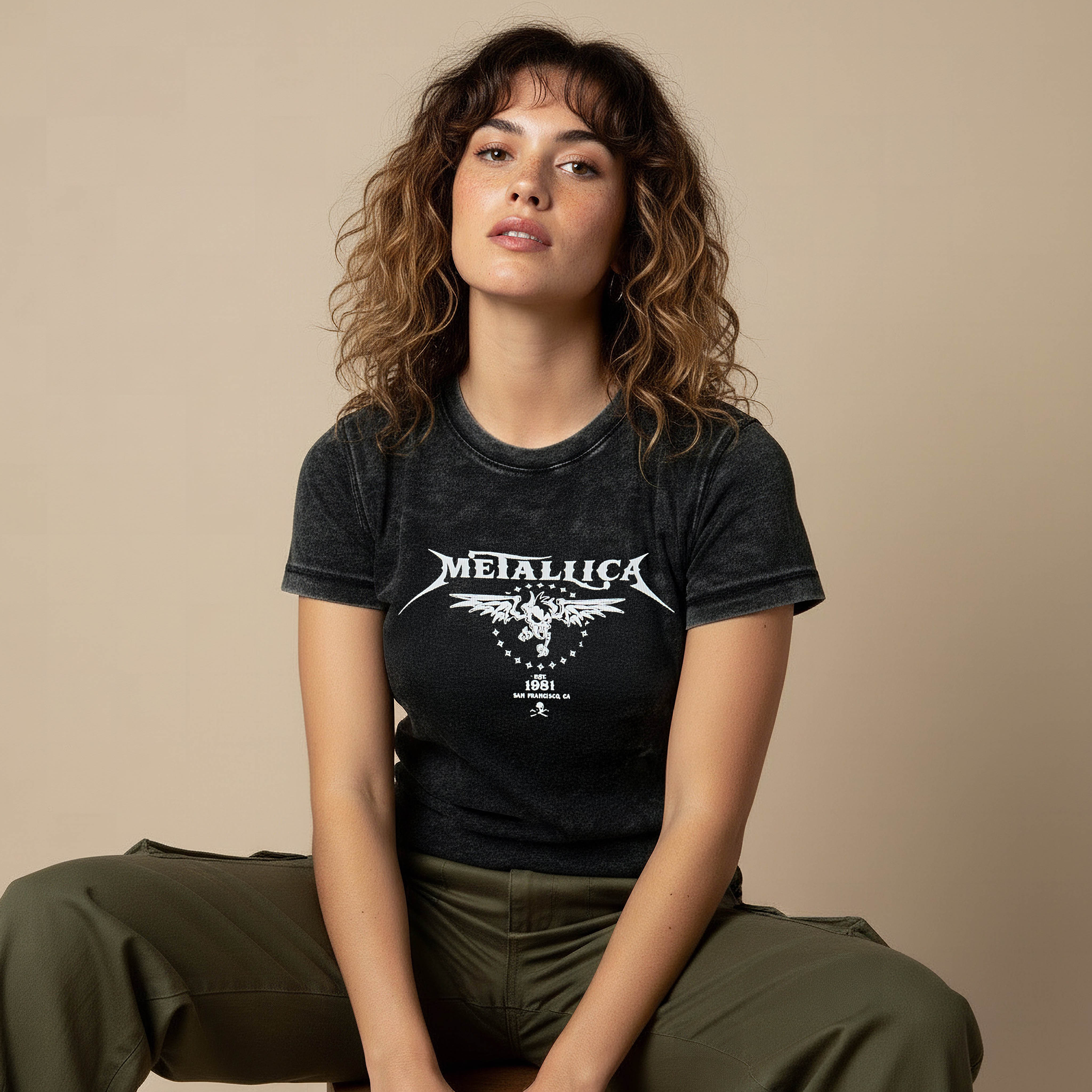 Cotton T-shirt with Metallica Print-women-clothing-tshirts-image-5