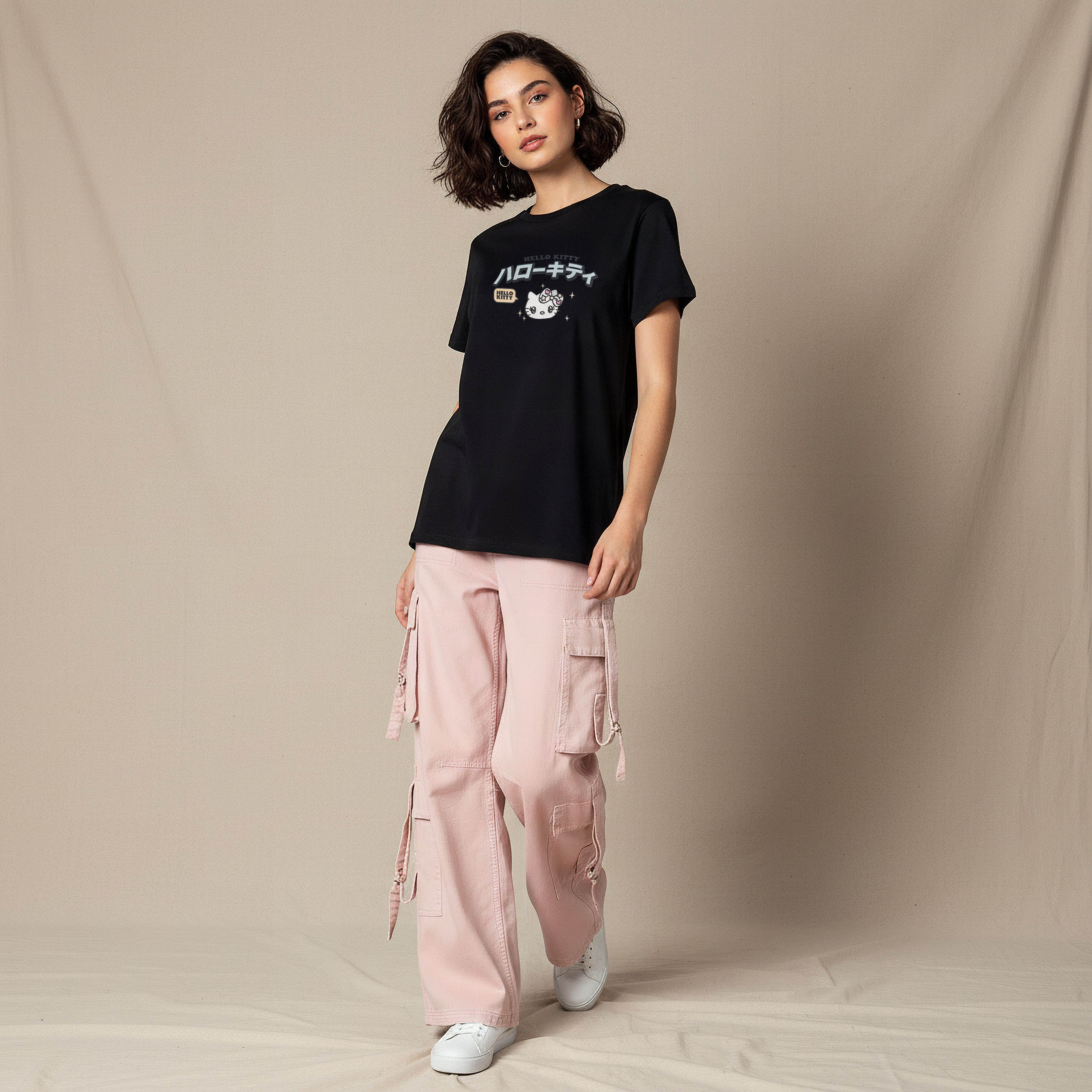 Cotton T-shirt with Hello Kitty Embroidery-women-clothing-tshirts-image-3
