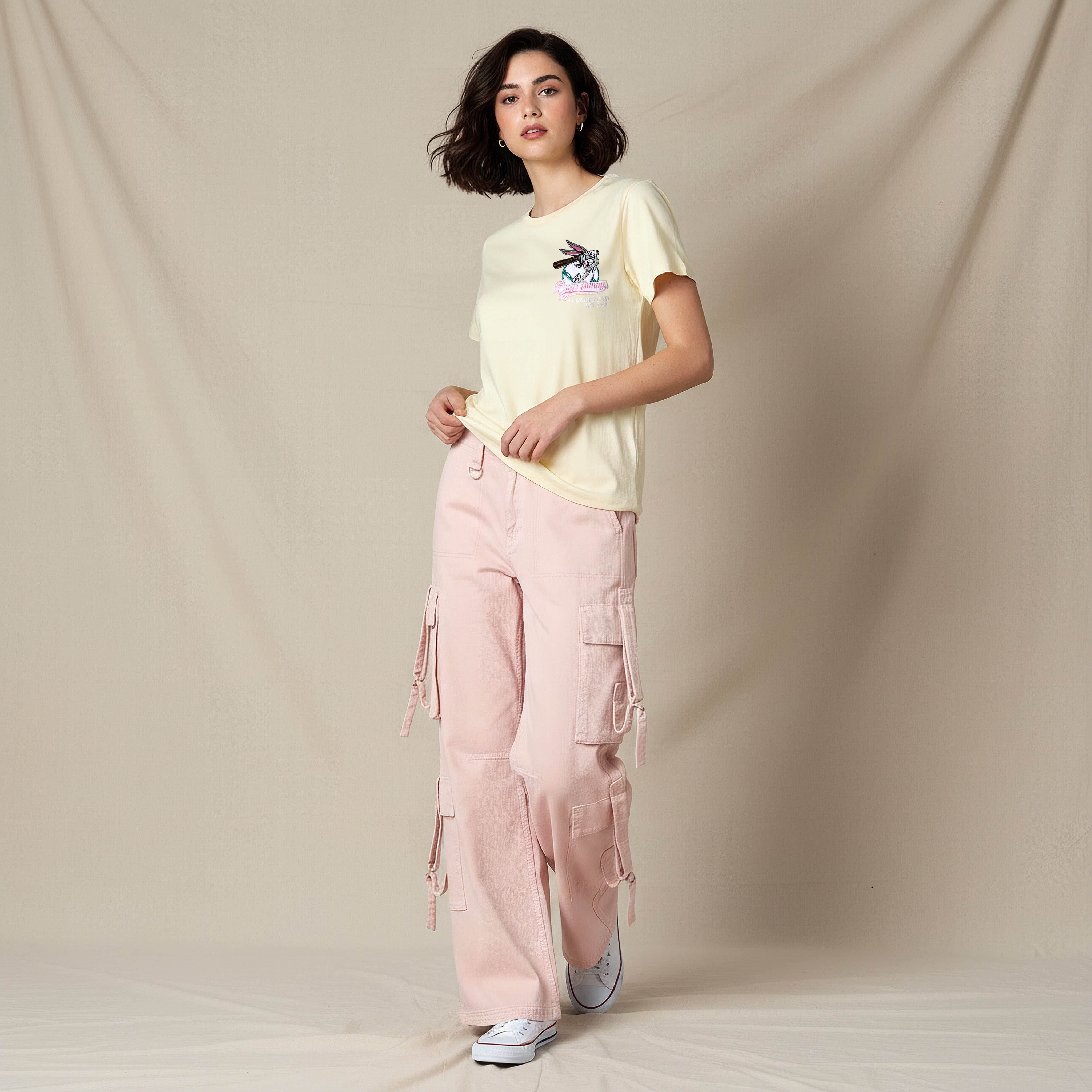 Cotton T-shirt with Bugs Bunny Embroidery-women-clothing-tshirts-image-3