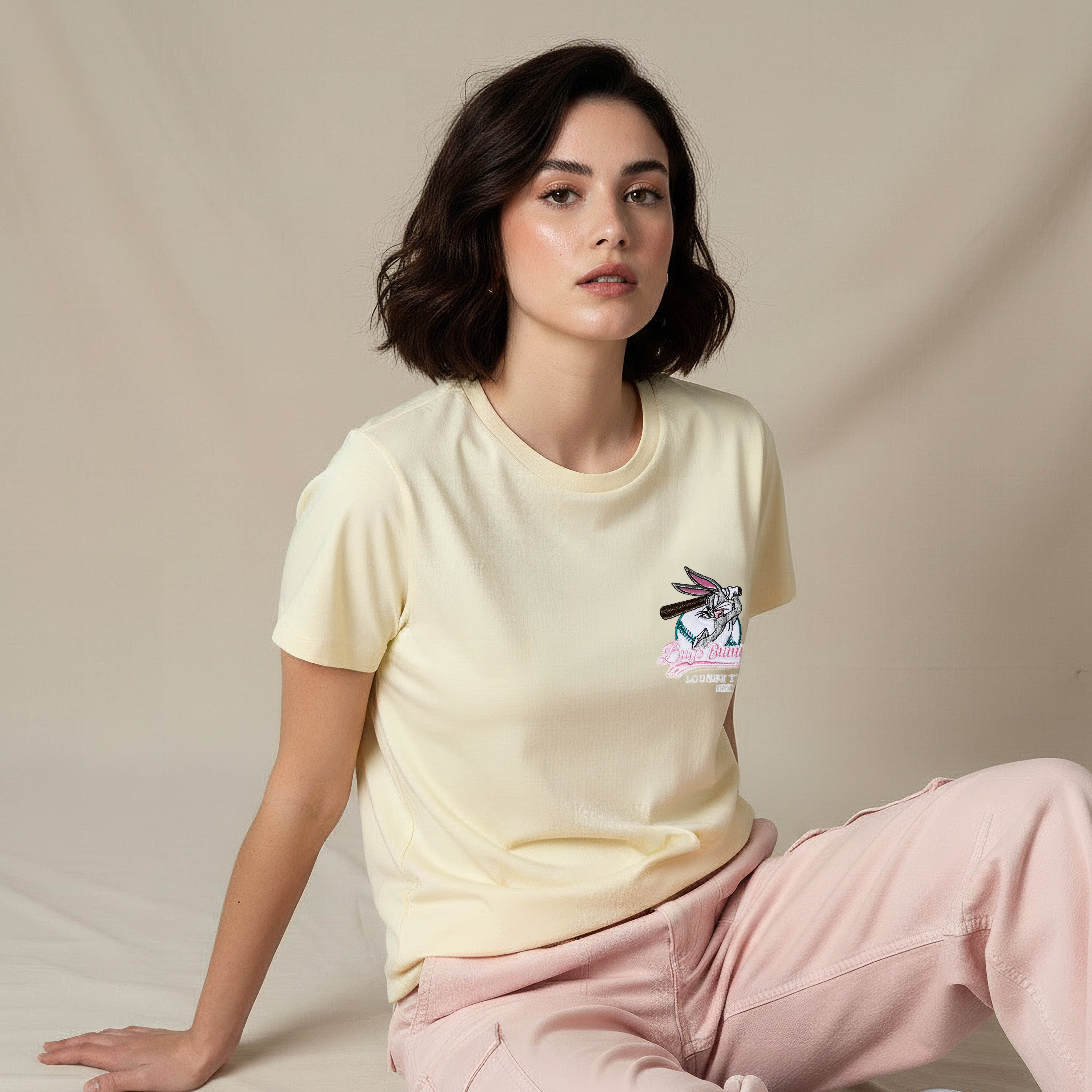 Cotton T-shirt with Bugs Bunny Embroidery-women-clothing-tshirts-image-5