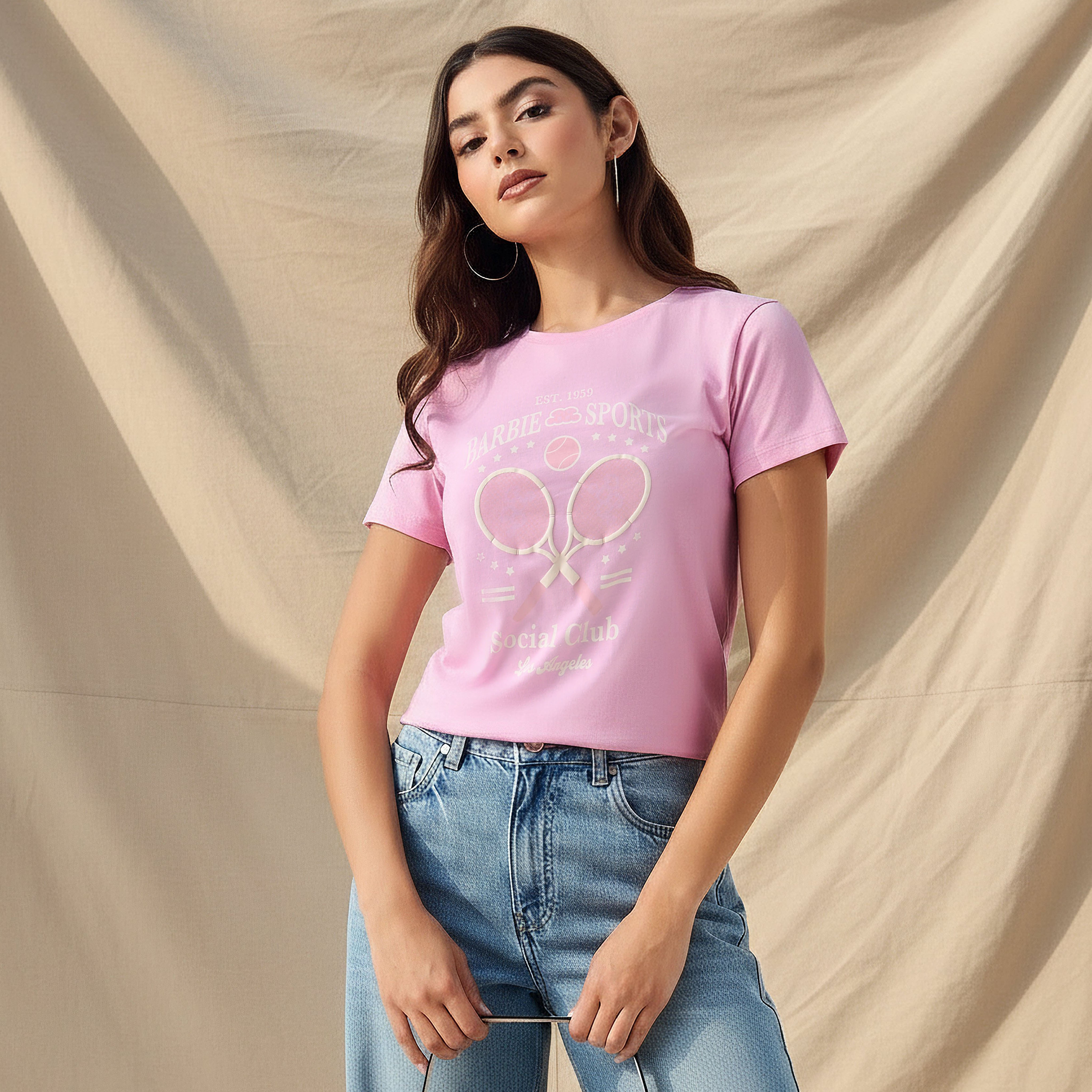 تيشيرت قطن بطبعات باربي-women-clothing-tshirts-image-1