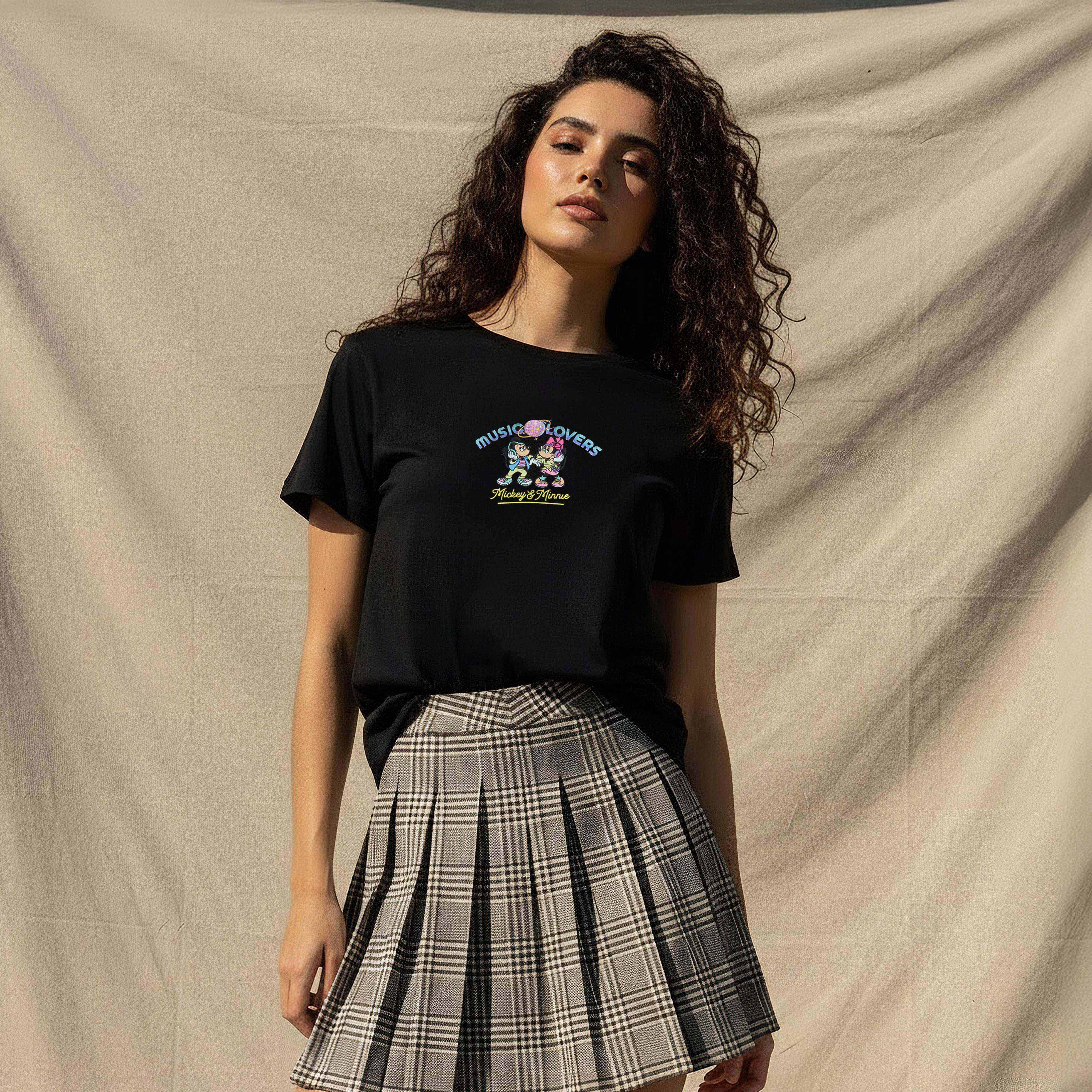 Cotton T-shirt with Mickey and Minnie Mouse Print-women-clothing-tshirts-image-1