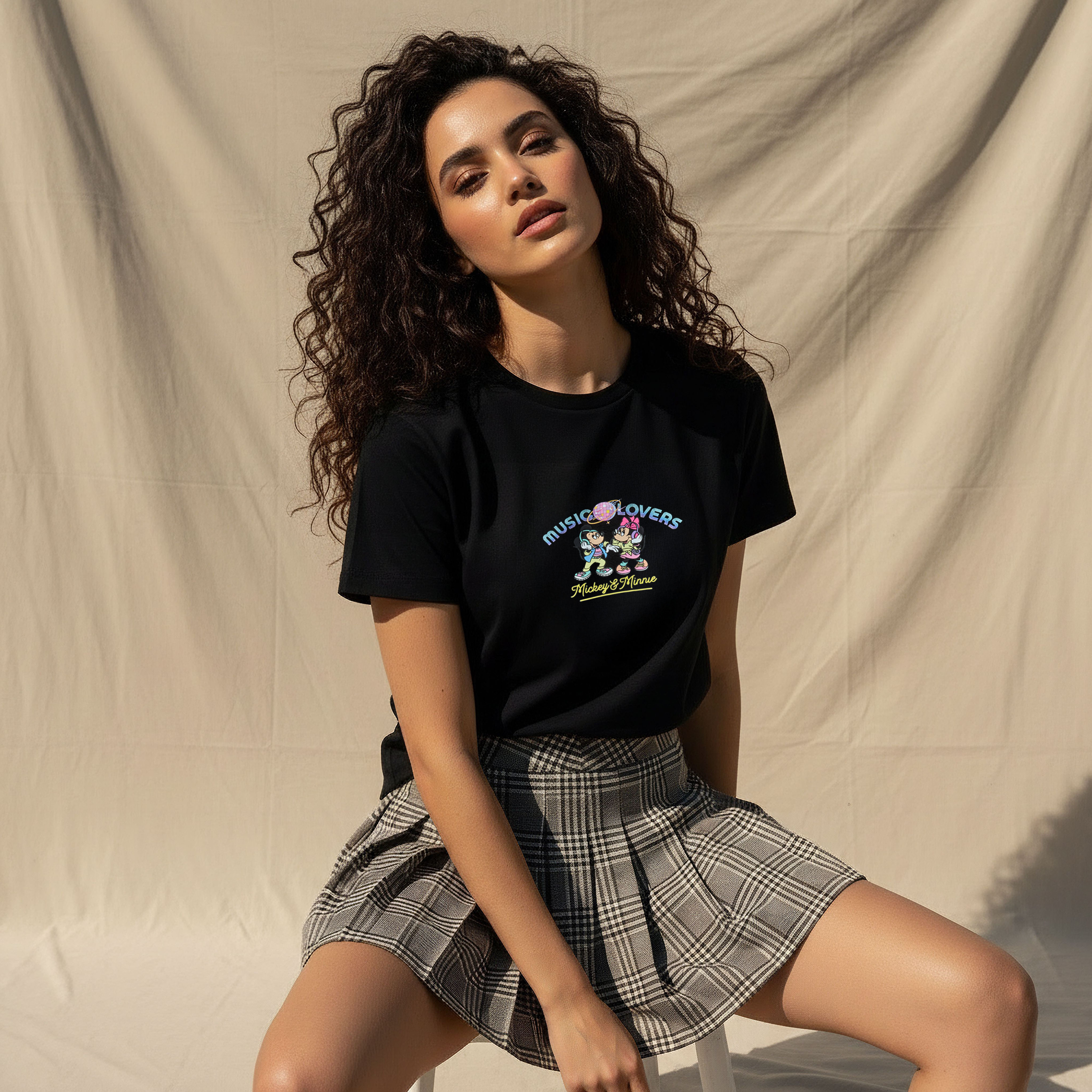 Cotton T-shirt with Mickey and Minnie Mouse Print-women-clothing-tshirts-image-5