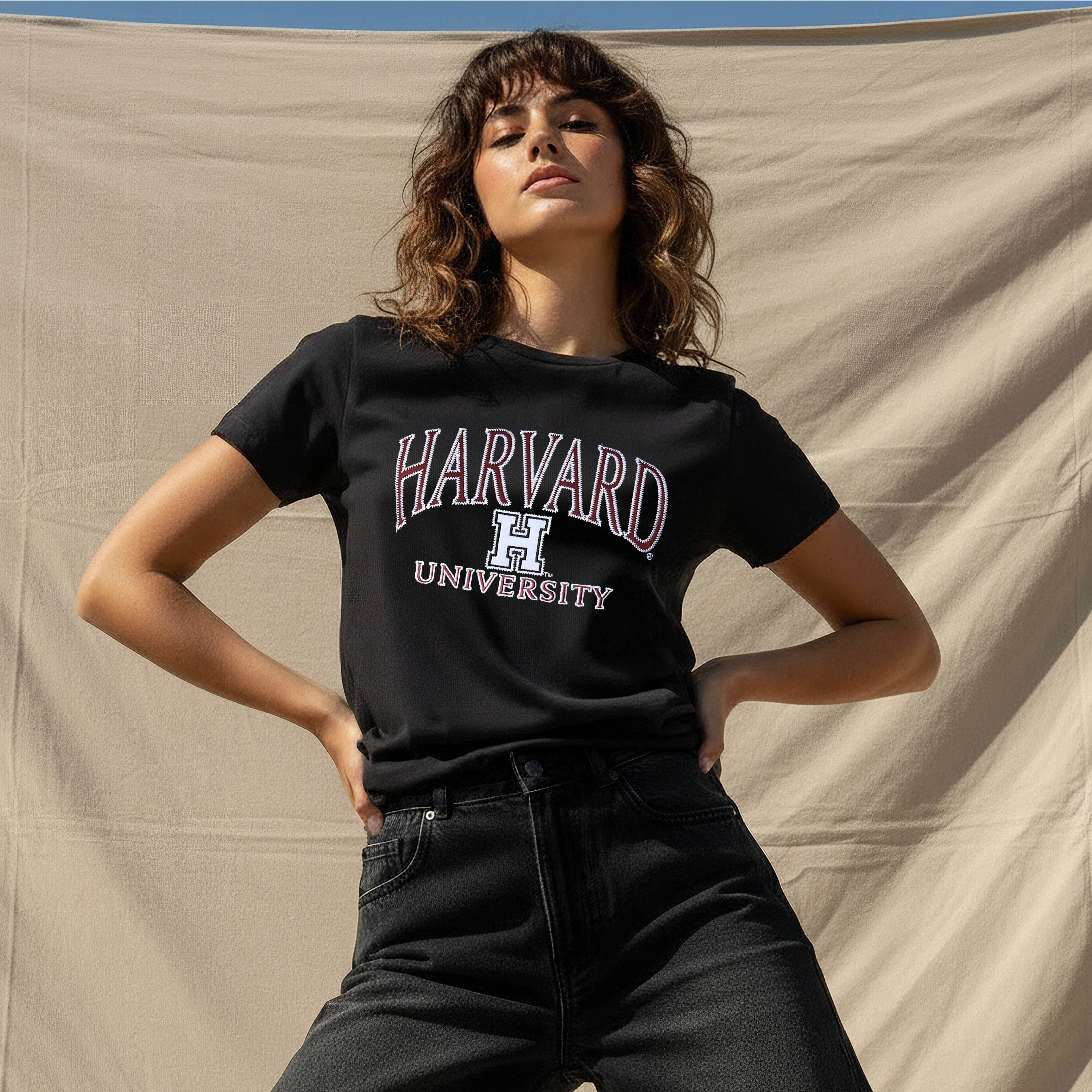 Cotton T-shirt with Harvard University Embroidery-women-clothing-tshirts-image-1