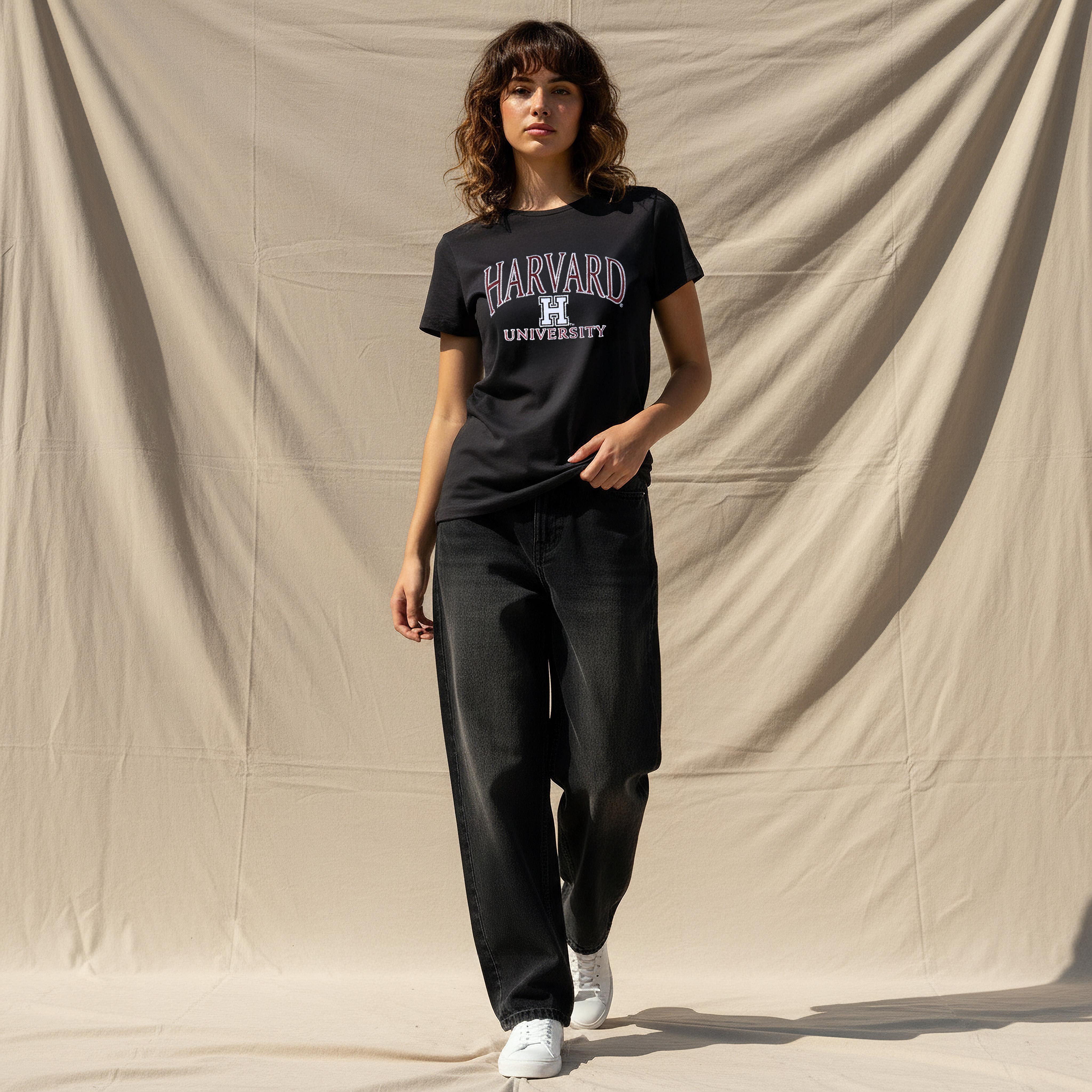 Cotton T-shirt with Harvard University Embroidery-women-clothing-tshirts-image-3