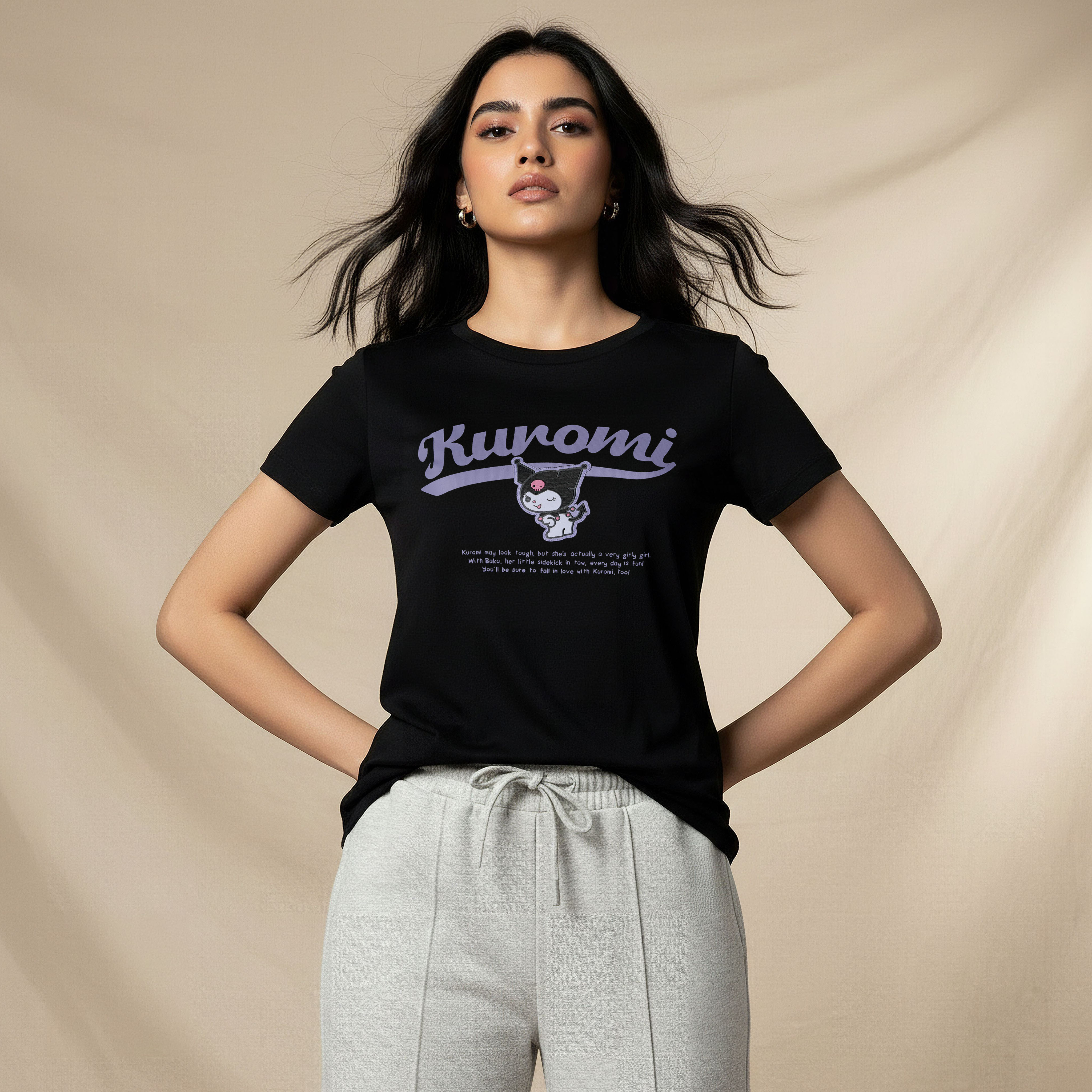 Cotton T-shirt with Kuromi Print-women-clothing-tshirts-image-1