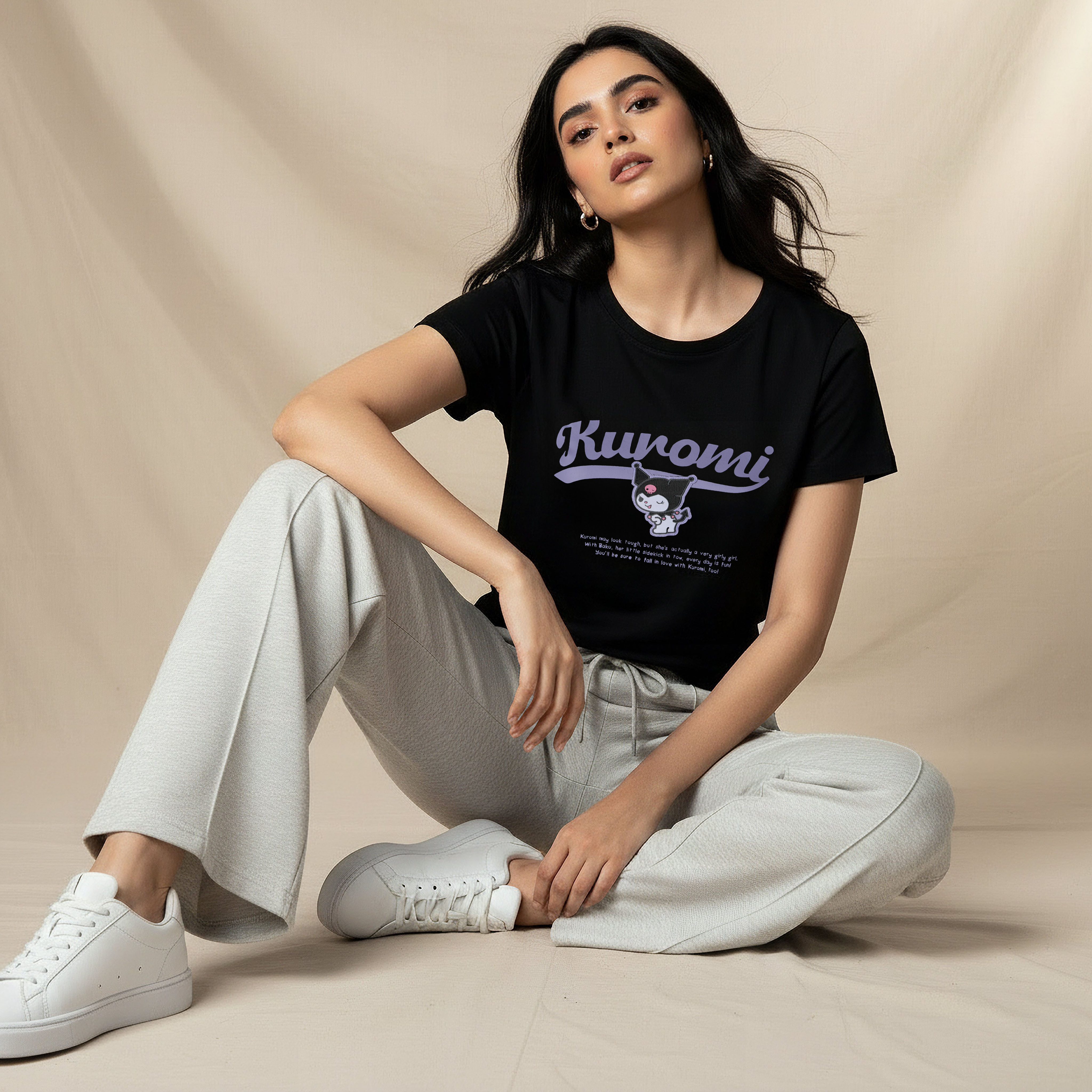 Cotton T-shirt with Kuromi Print-women-clothing-tshirts-image-3