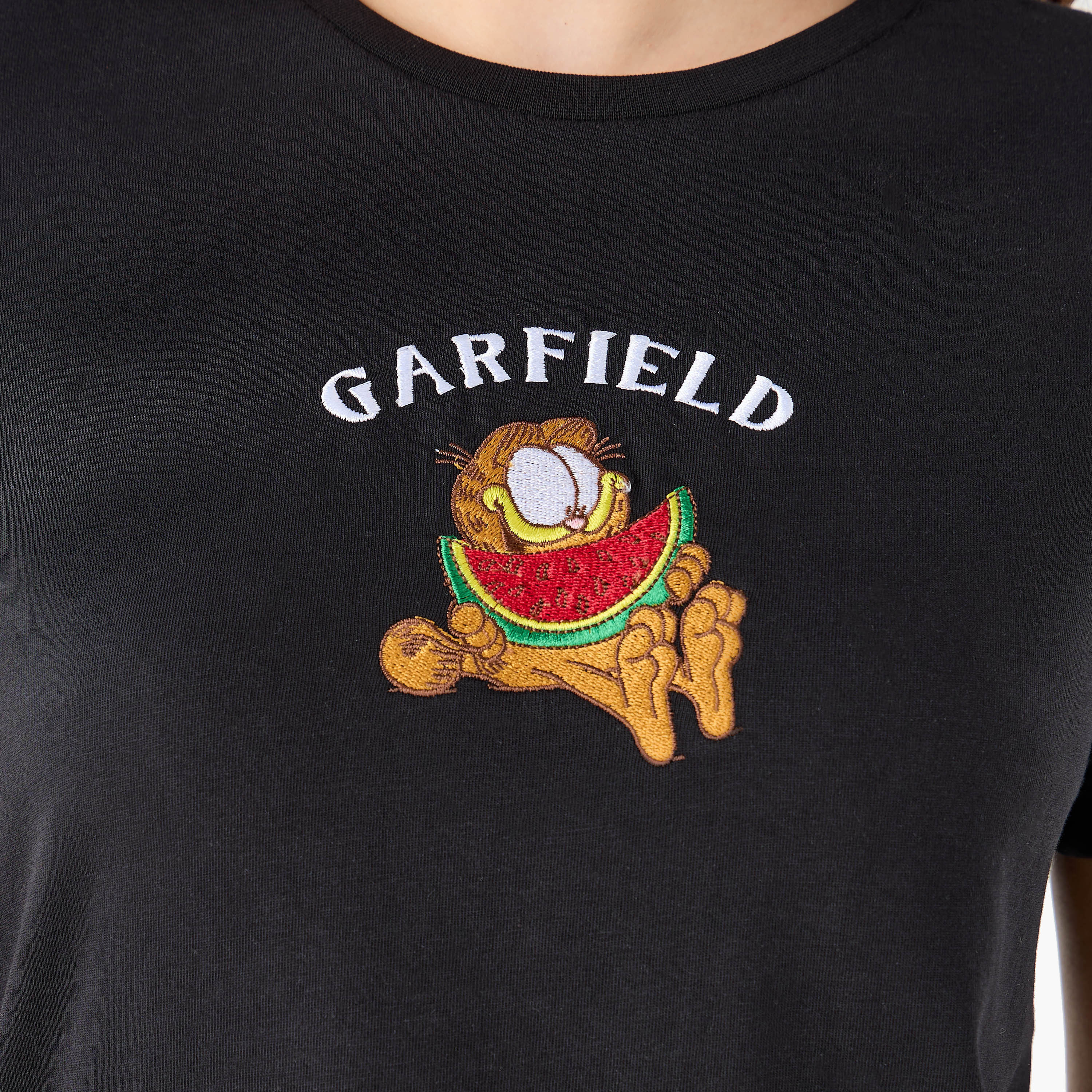 Cotton T-shirt with Garfield Embroidery-women-clothing-tshirts-image-5