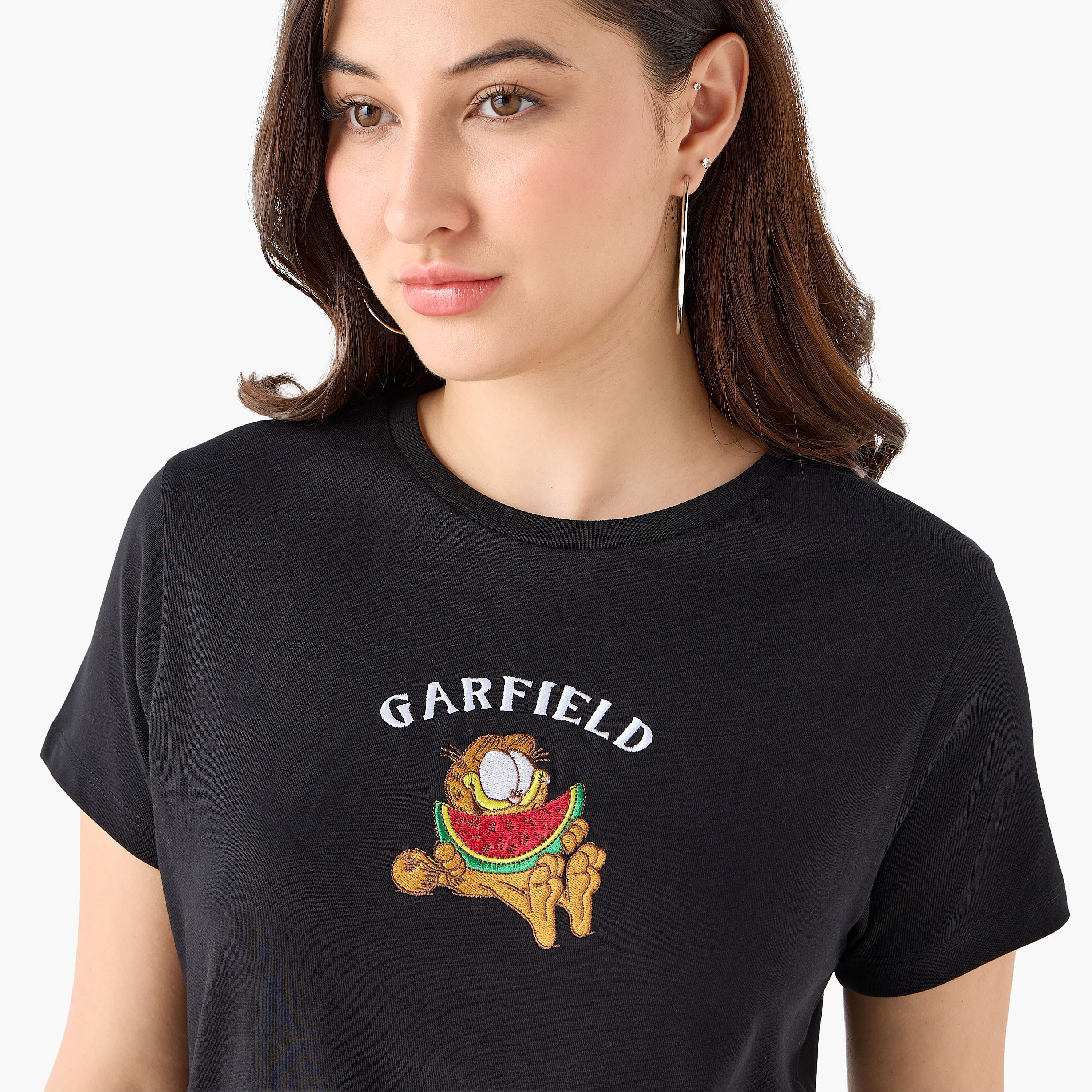 Cotton T-shirt with Garfield Embroidery-women-clothing-tshirts-image-6