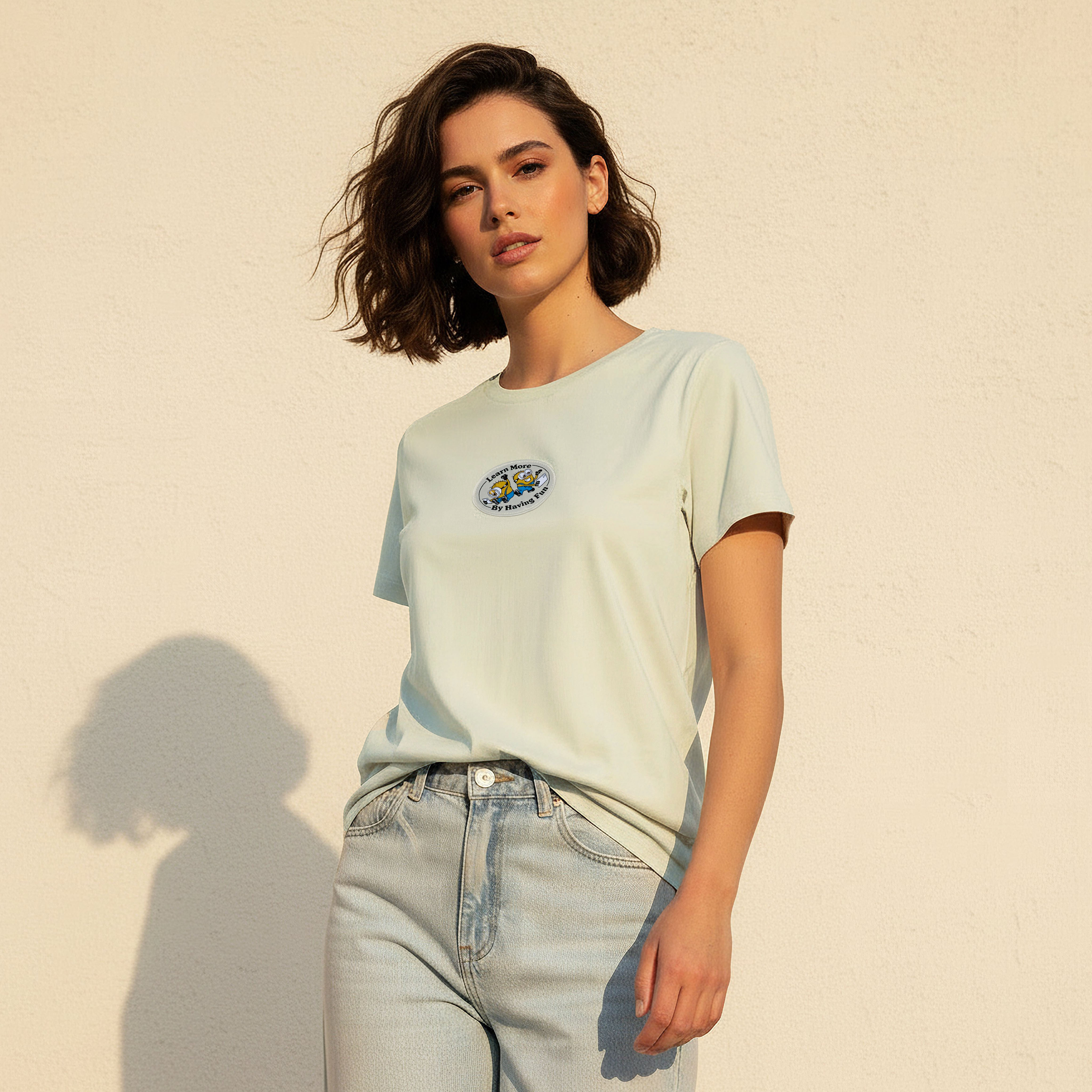 Cotton T-shirt with Minions Applique Detail-women-clothing-tshirts-image-1