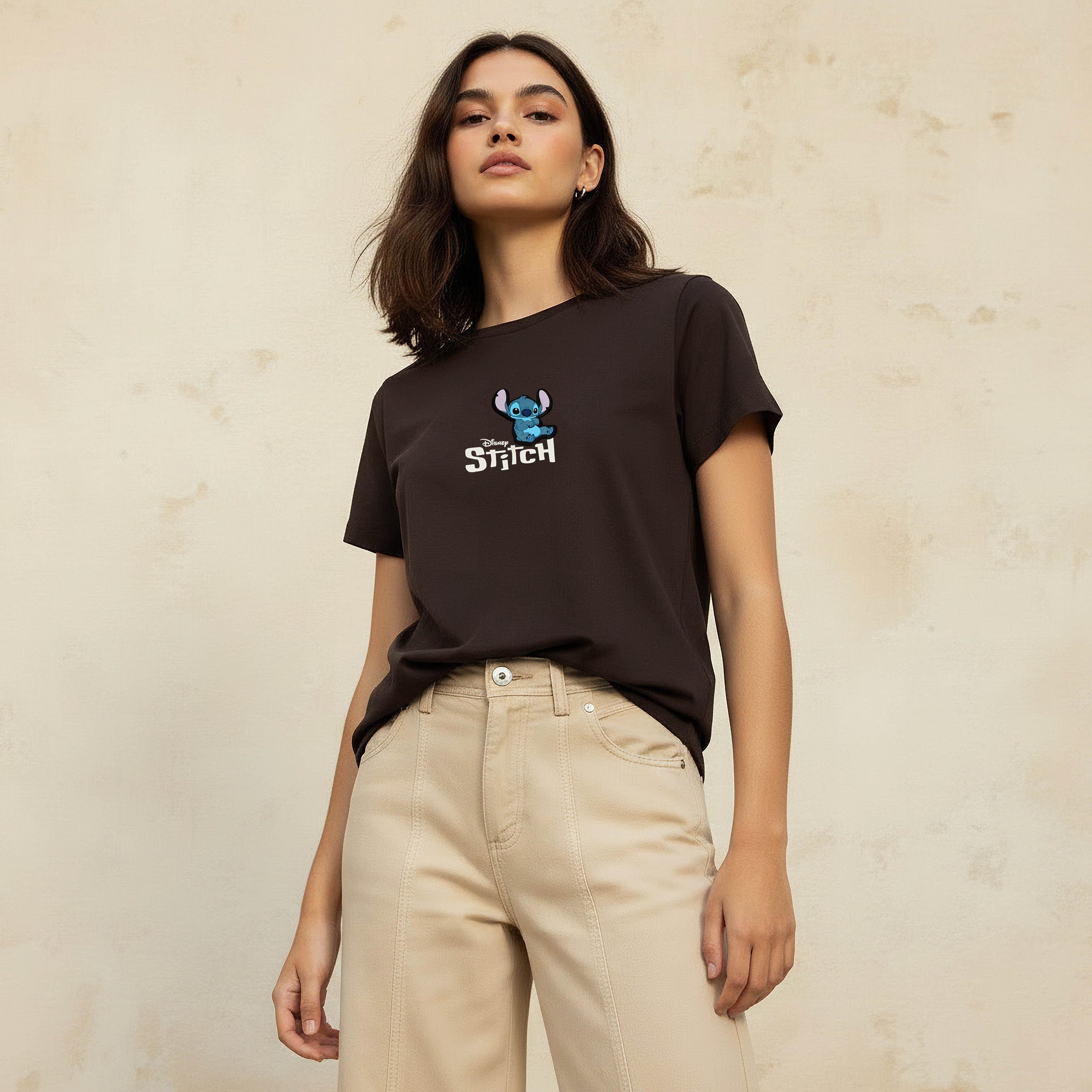 Cotton T-shirt with Stitch Applique Detail-women-clothing-tshirts-image-1