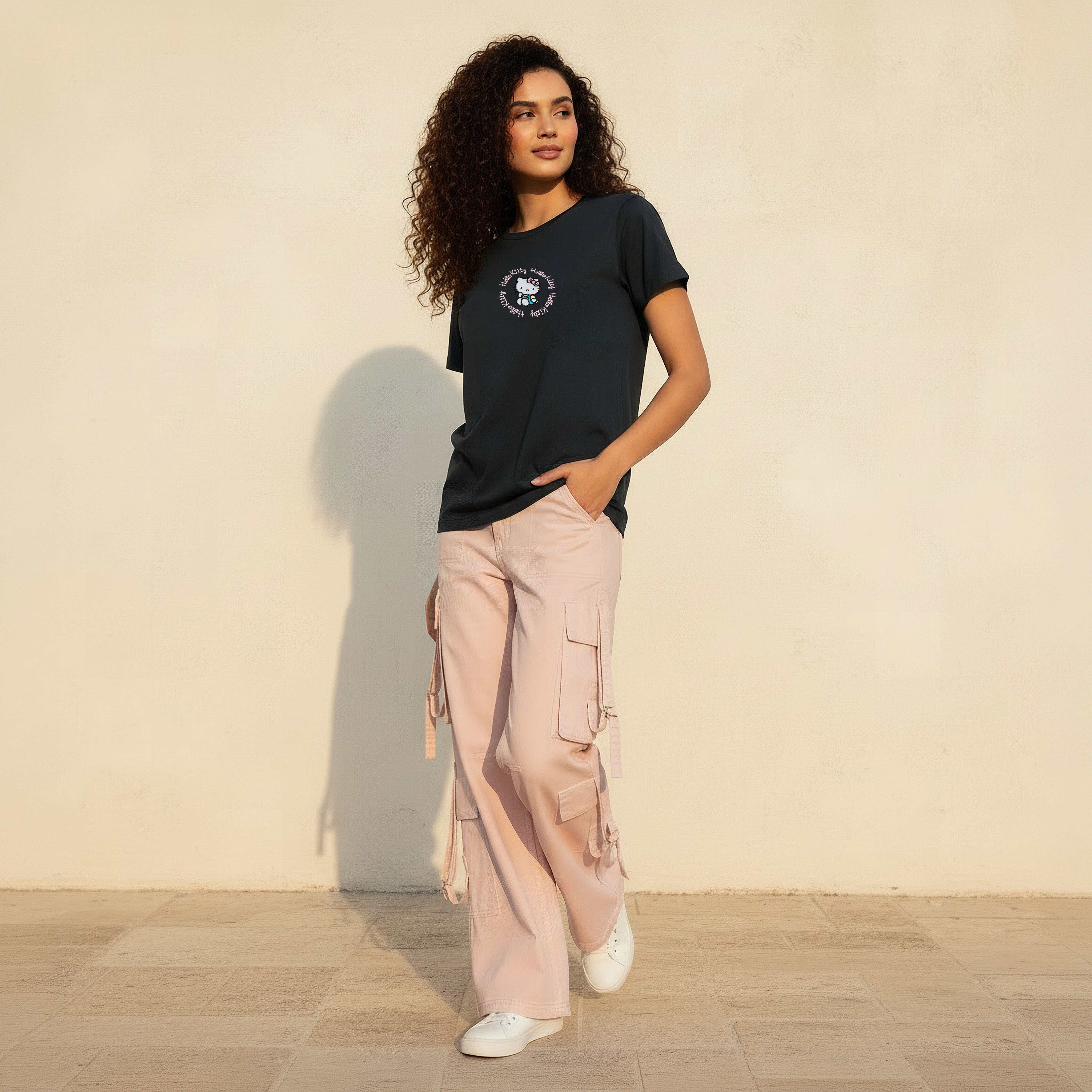 Cotton T-shirt with Hello Kitty Embroidery-women-clothing-tshirts-image-3