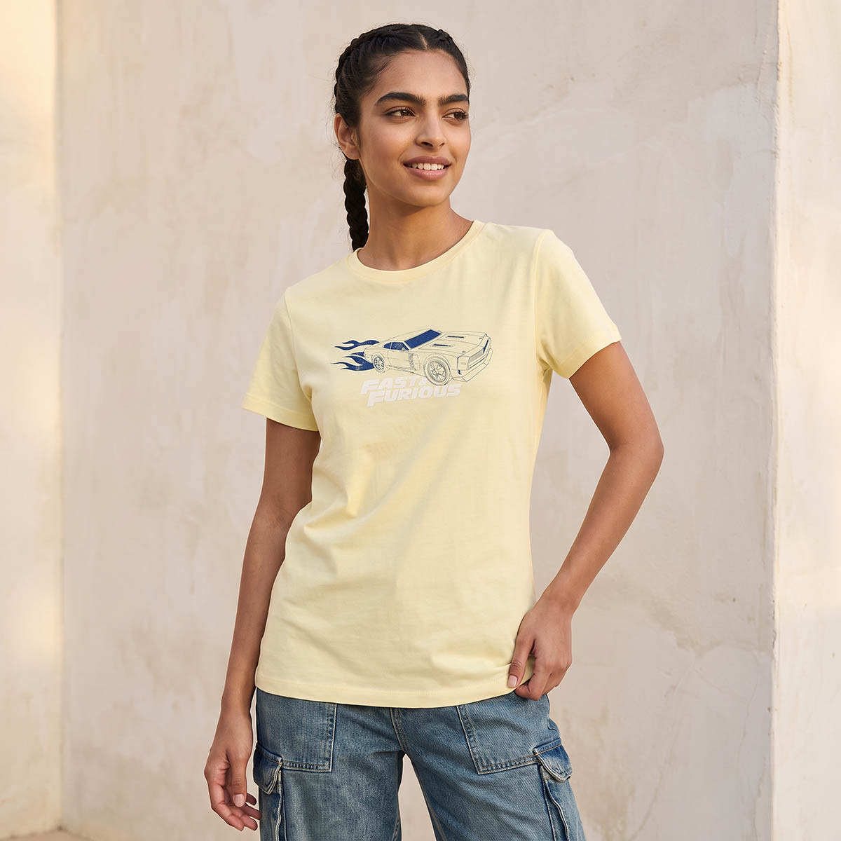 تيشيرت قطن فاست آند فيوريوس بياقة ضيقة-women-clothing-tshirts-image-1