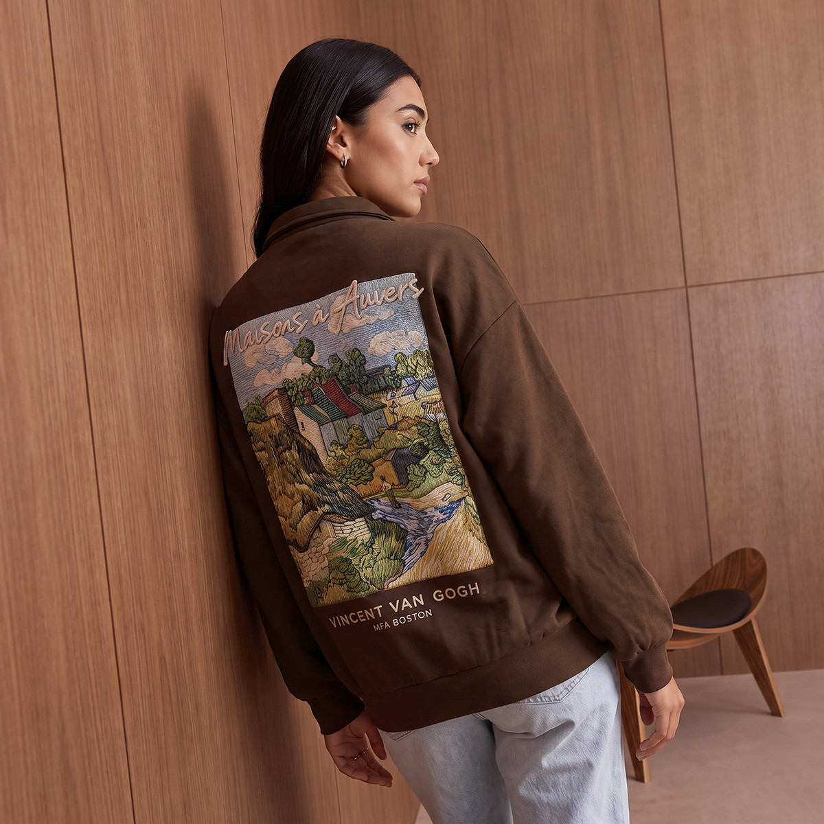 Vincent Van Gogh Sweatshirt with Half Zip Placket-women-clothing-hoodiesandsweatshirts-sweatshirts-image-1