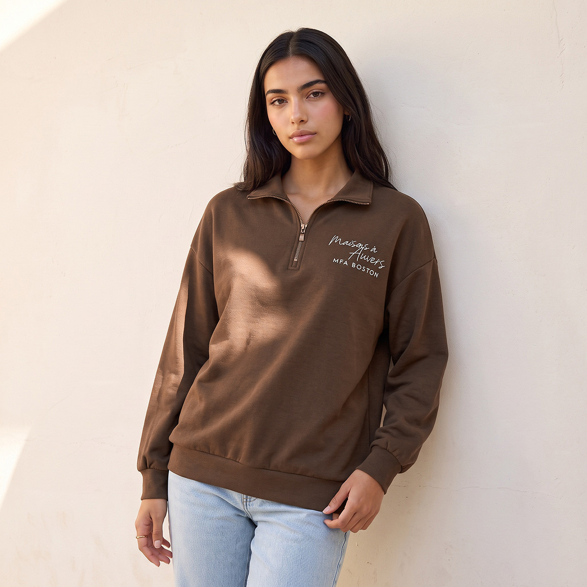 Vincent Van Gogh Sweatshirt with Half Zip Placket-women-clothing-hoodiesandsweatshirts-sweatshirts-image-2