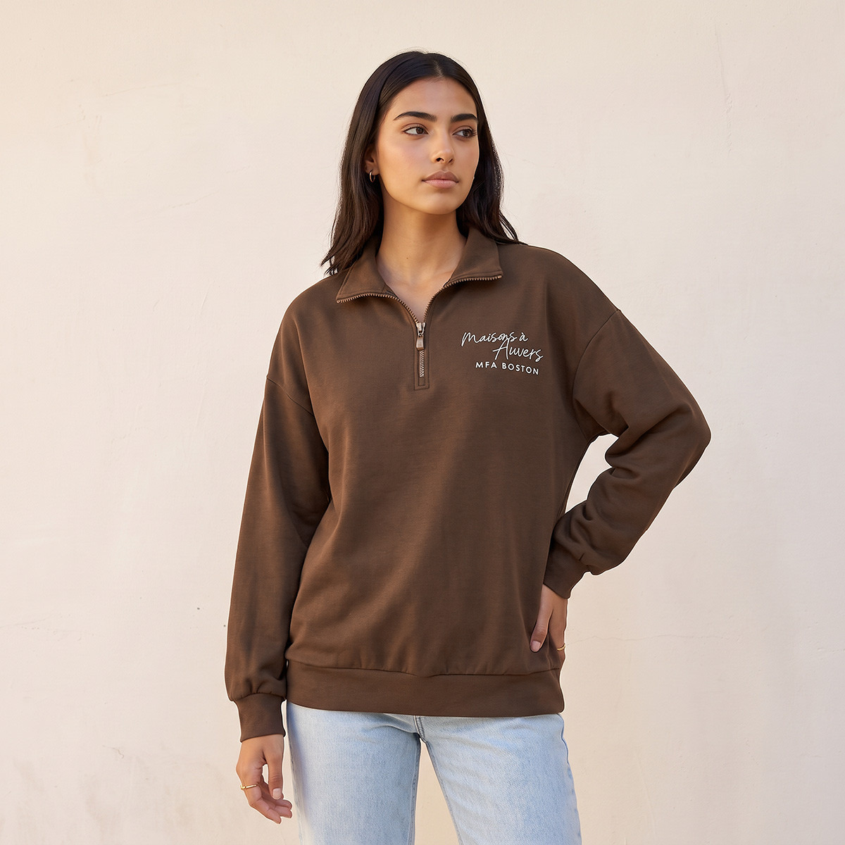 Vincent Van Gogh Sweatshirt with Half Zip Placket-women-clothing-hoodiesandsweatshirts-sweatshirts-image-4