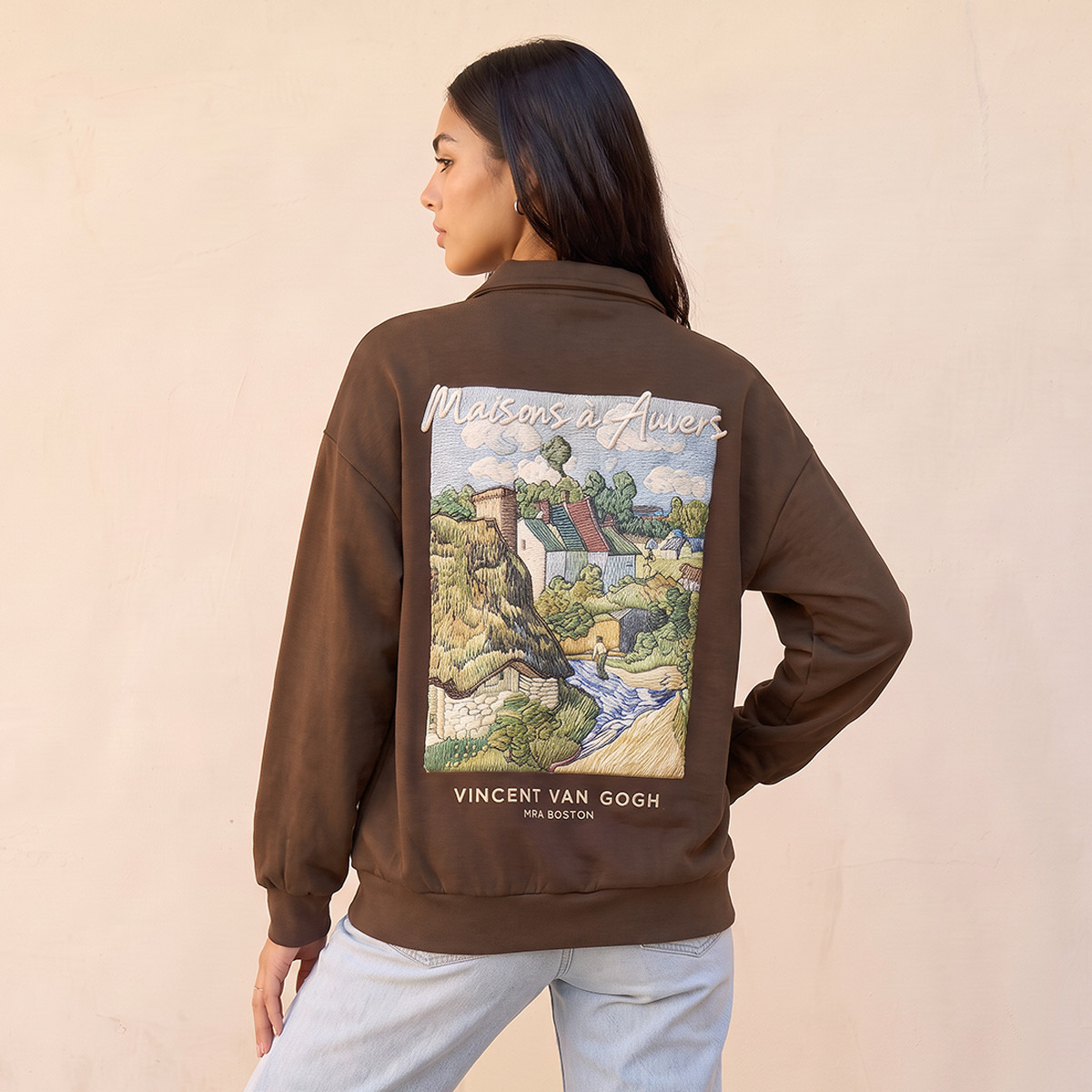 Vincent Van Gogh Sweatshirt with Half Zip Placket-women-clothing-hoodiesandsweatshirts-sweatshirts-image-5