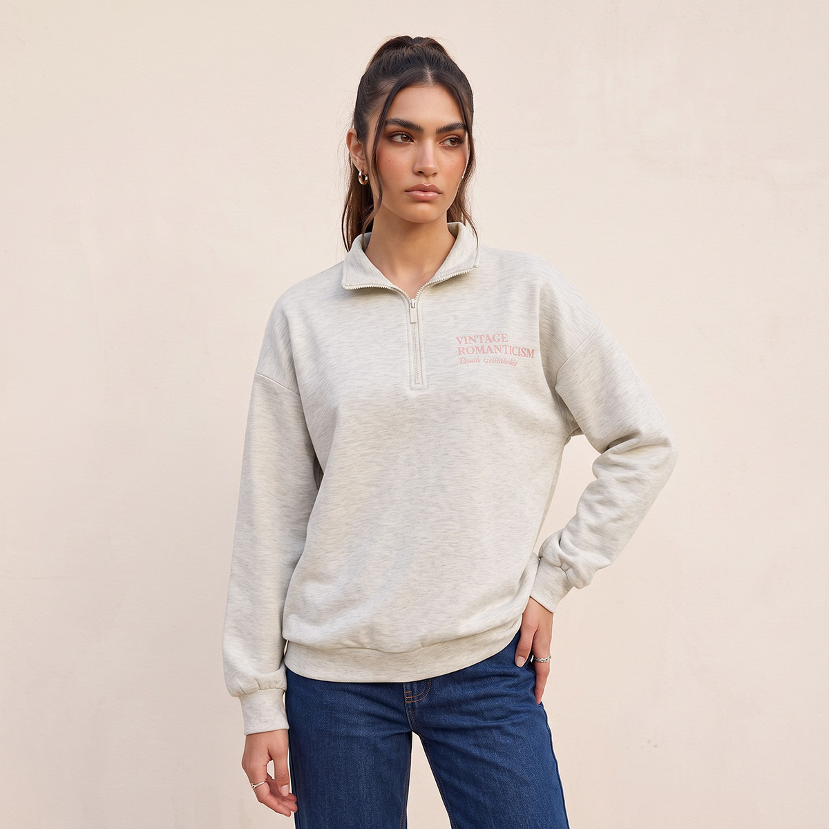 Dutch Golden Age Sweatshirt with Half-Zip Placket-women-clothing-hoodiesandsweatshirts-sweatshirts-image-2