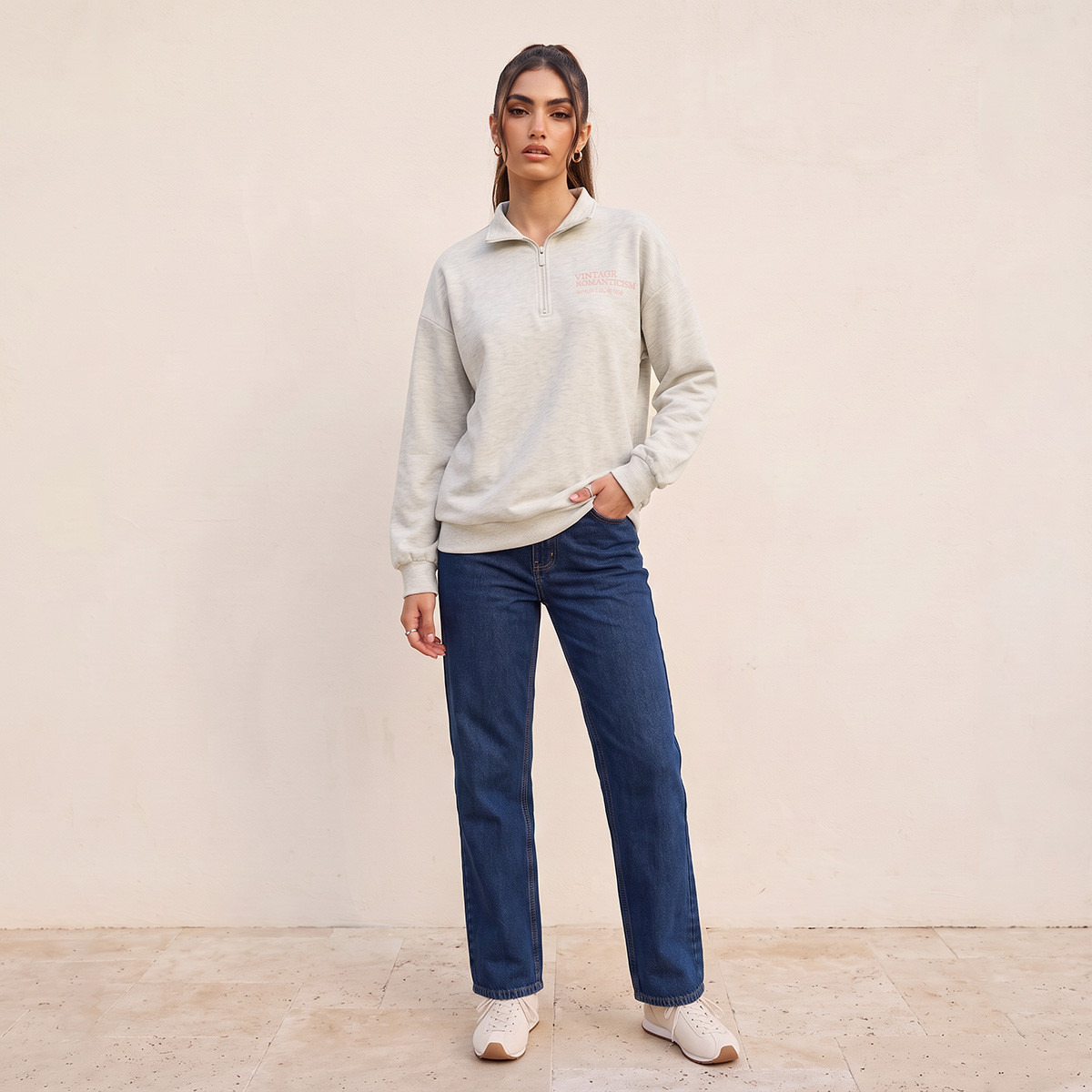 Dutch Golden Age Sweatshirt with Half-Zip Placket-women-clothing-hoodiesandsweatshirts-sweatshirts-image-3