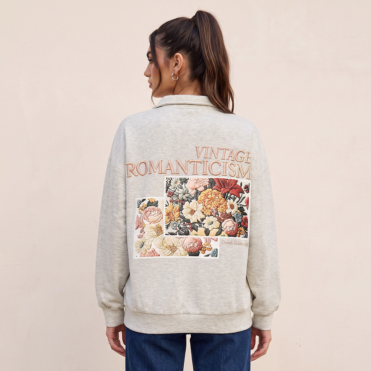 Dutch Golden Age Sweatshirt with Half-Zip Placket-women-clothing-hoodiesandsweatshirts-sweatshirts-image-4