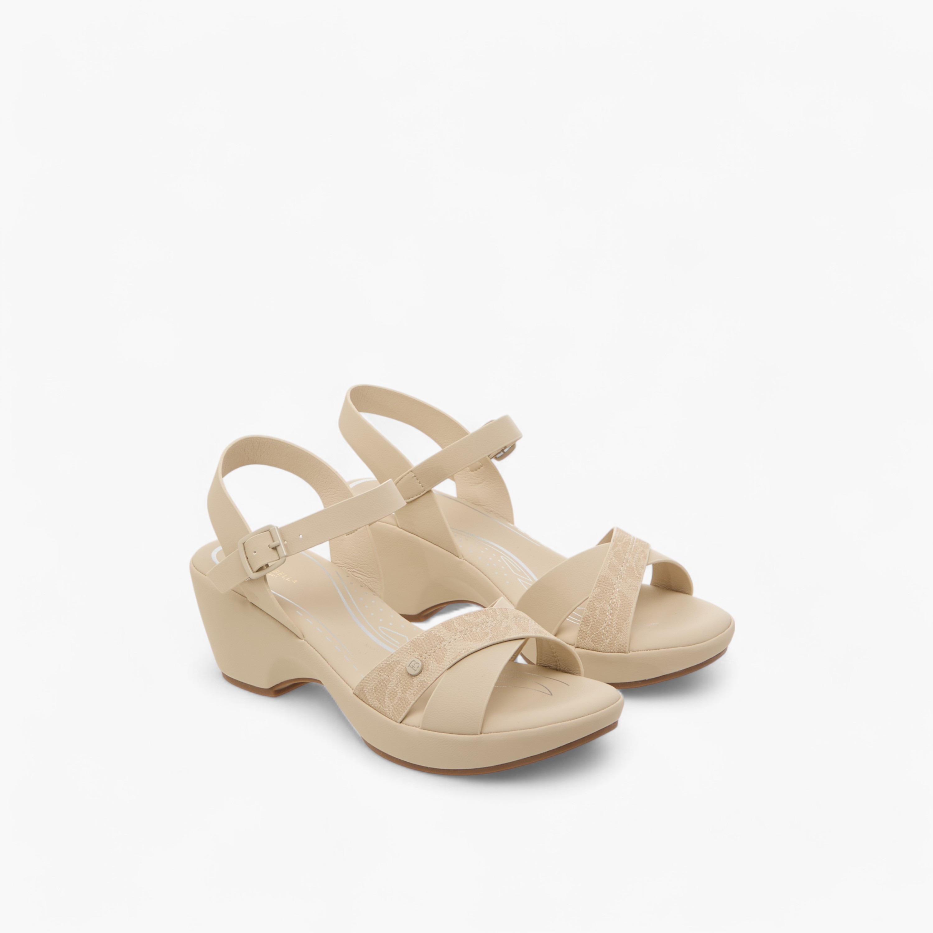 Flora Bella Textured Cross Strap Sandals with Block Heels and Buckle Closure-women-shoes-sandals-heeled-image-1