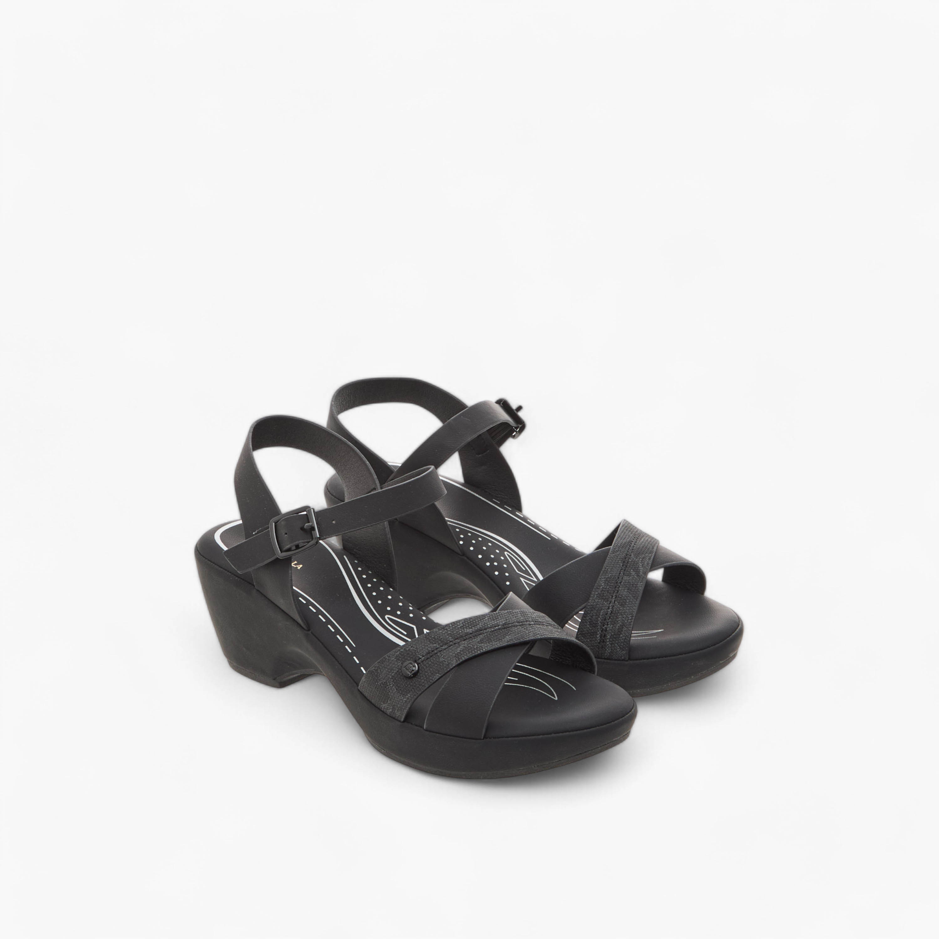 Flora Bella Textured Cross Strap Sandals with Block Heels and Buckle Closure-women-shoes-sandals-heeled-image-1