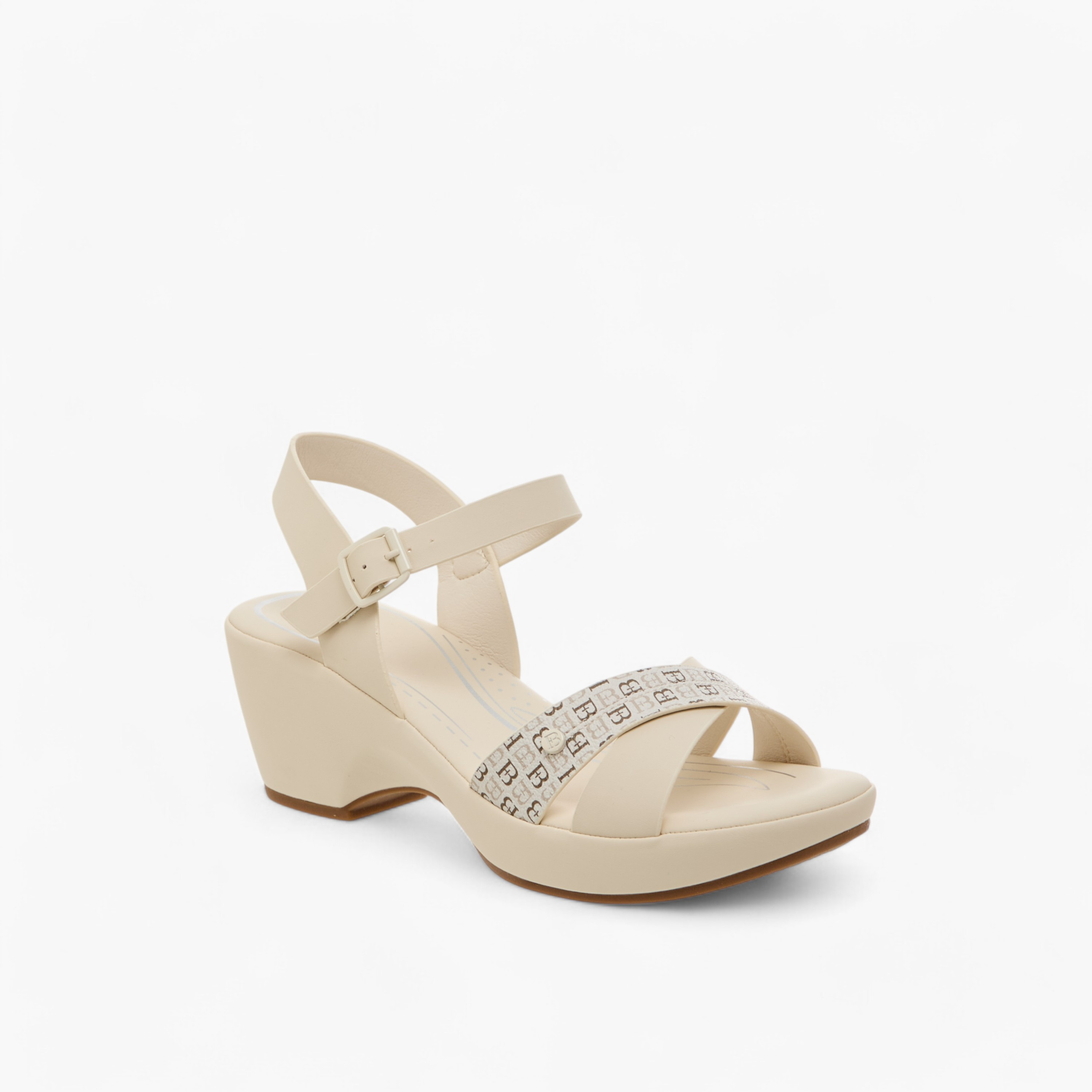 Flora Bella Monogram Print Cross Strap Comfort Sandals with Block Heels and Buckle Closure-women-shoes-sandals-heeled-image-2