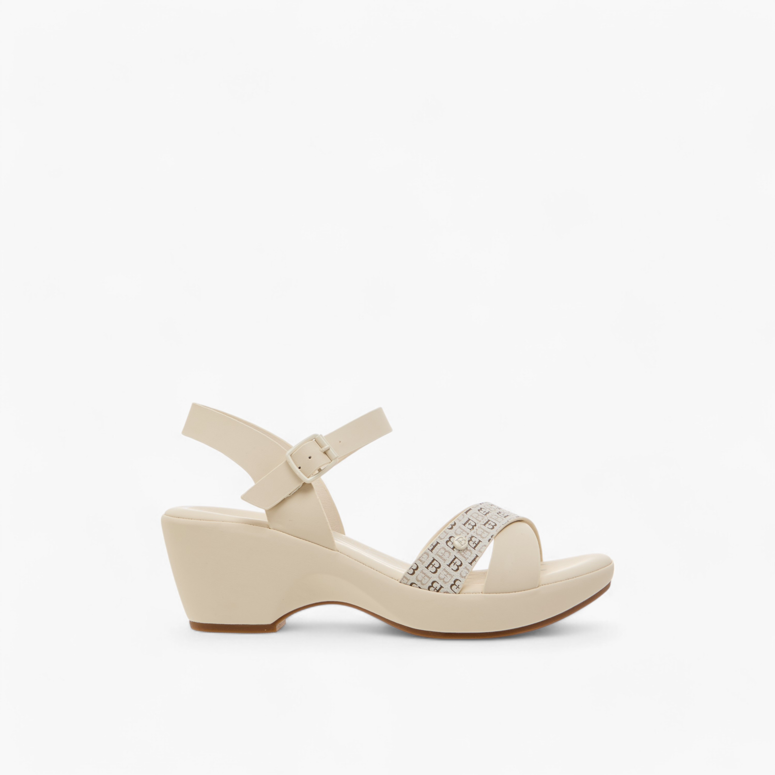 Flora Bella Monogram Print Cross Strap Comfort Sandals with Block Heels and Buckle Closure-women-shoes-sandals-heeled-image-3