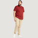 Textured Mandarin Collar Shirt with Short Sleeves-Shirts-thumbnailMobile-1