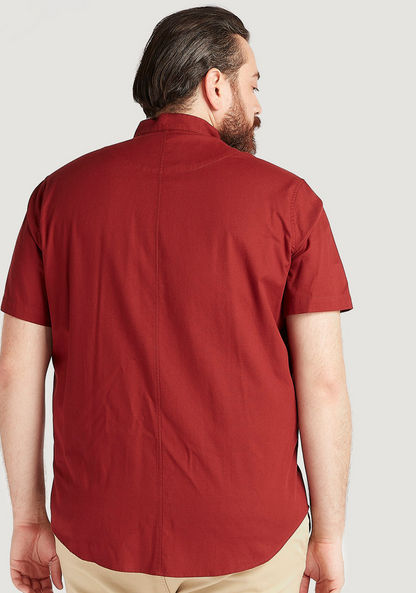 Textured Mandarin Collar Shirt with Short Sleeves-Shirts-image-3