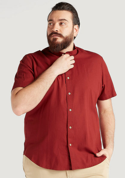 Textured Mandarin Collar Shirt with Short Sleeves-Shirts-image-4
