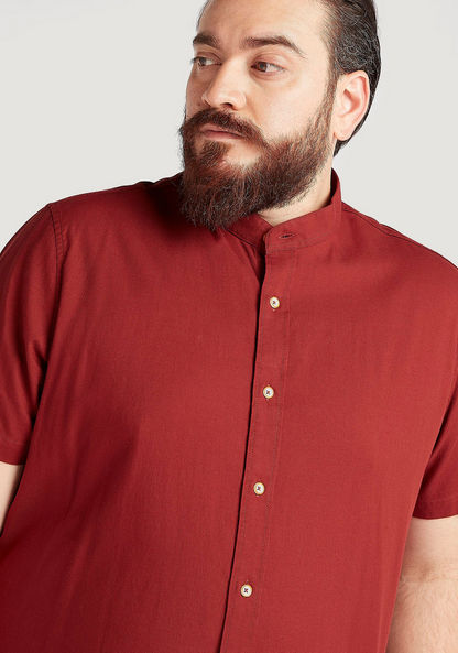 Textured Mandarin Collar Shirt with Short Sleeves-Shirts-image-5