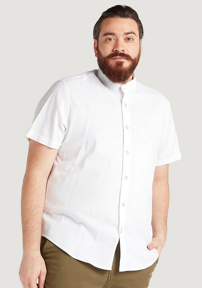 Textured Mandarin Collar Shirt with Short Sleeves-Shirts-image-0