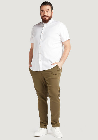 Textured Mandarin Collar Shirt with Short Sleeves-Shirts-image-1