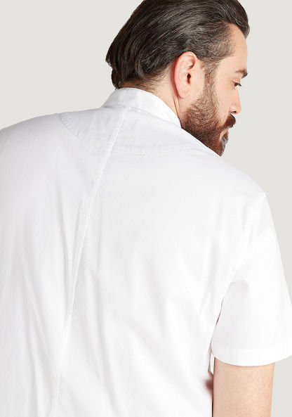 Textured Mandarin Collar Shirt with Short Sleeves-Shirts-image-4
