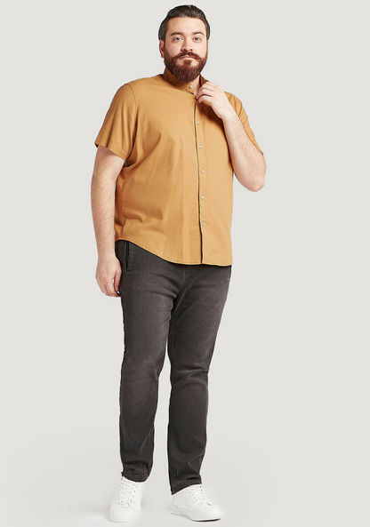 Textured Mandarin Collar Shirt with Short Sleeves
