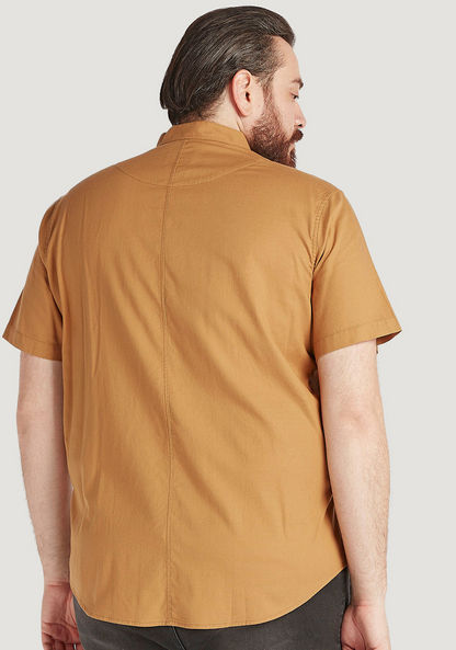 Textured Mandarin Collar Shirt with Short Sleeves